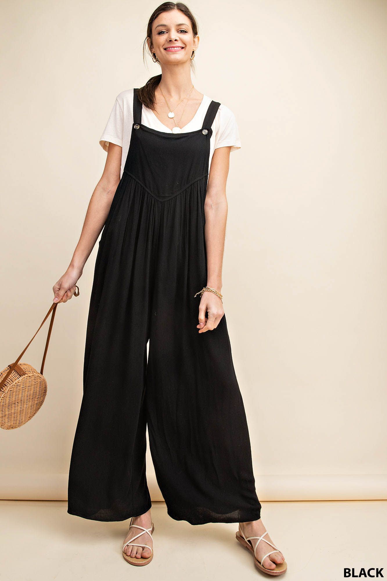 Ladies KORI Overall Rayon Crepe Jumpsuit-Black
