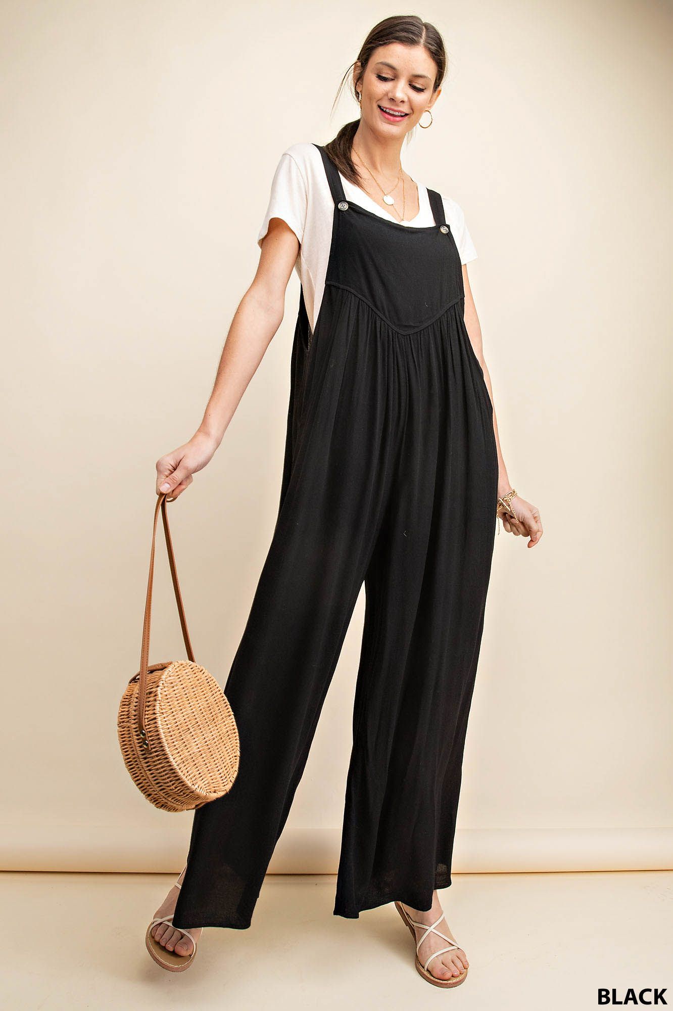 Ladies KORI Overall Rayon Crepe Jumpsuit-Black