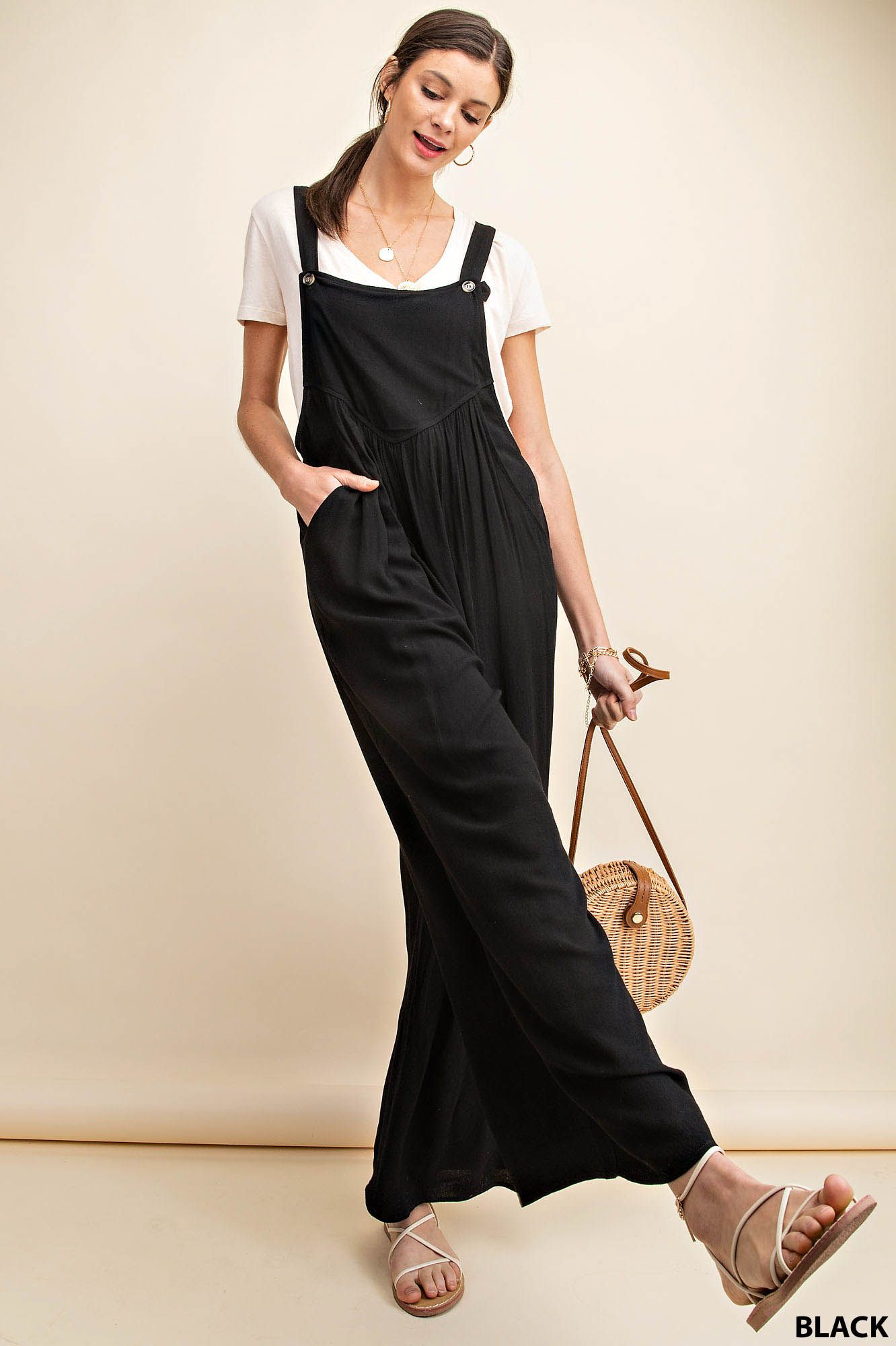 Ladies KORI Overall Rayon Crepe Jumpsuit-Black