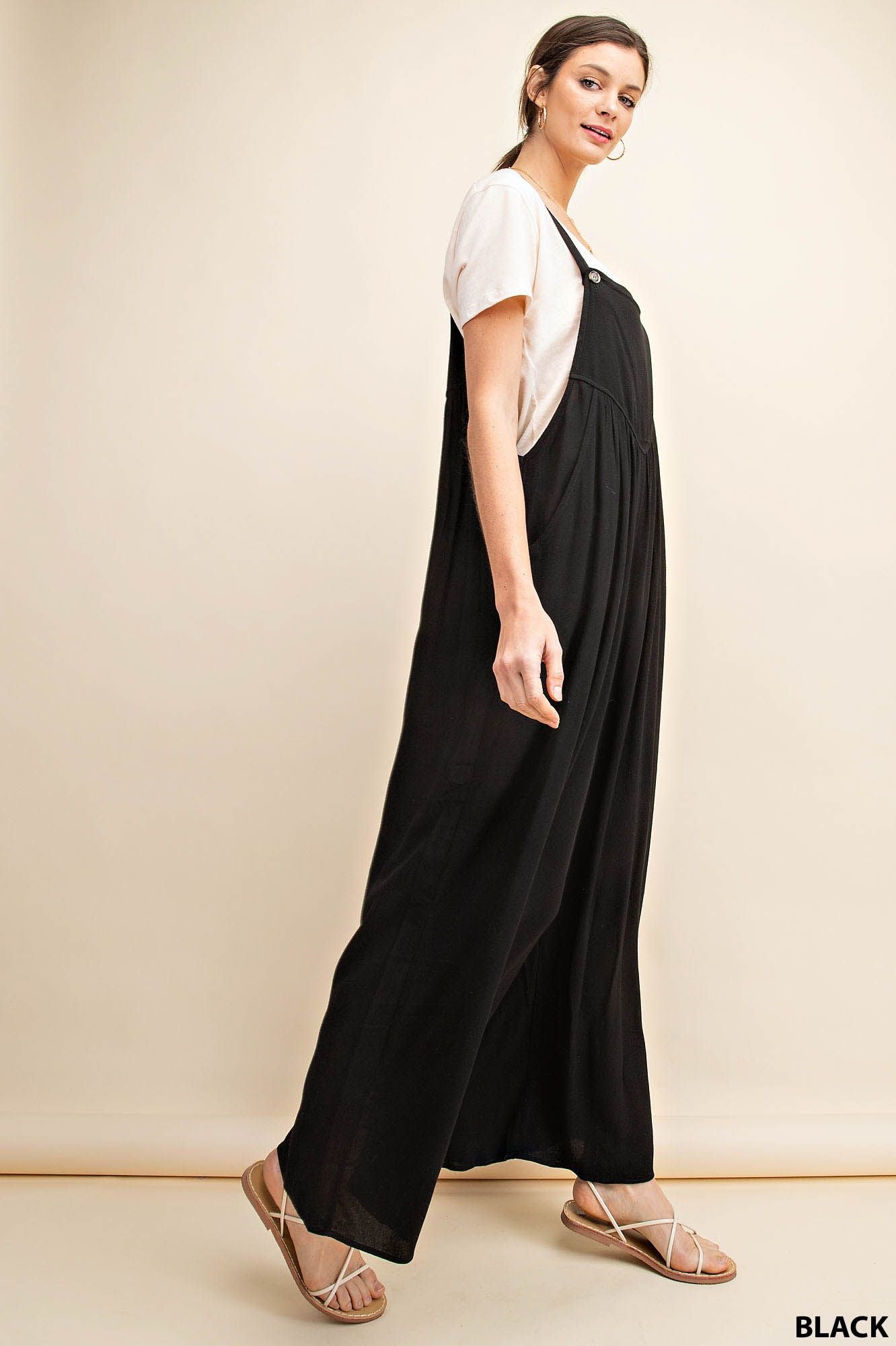 Ladies KORI Overall Rayon Crepe Jumpsuit-Black