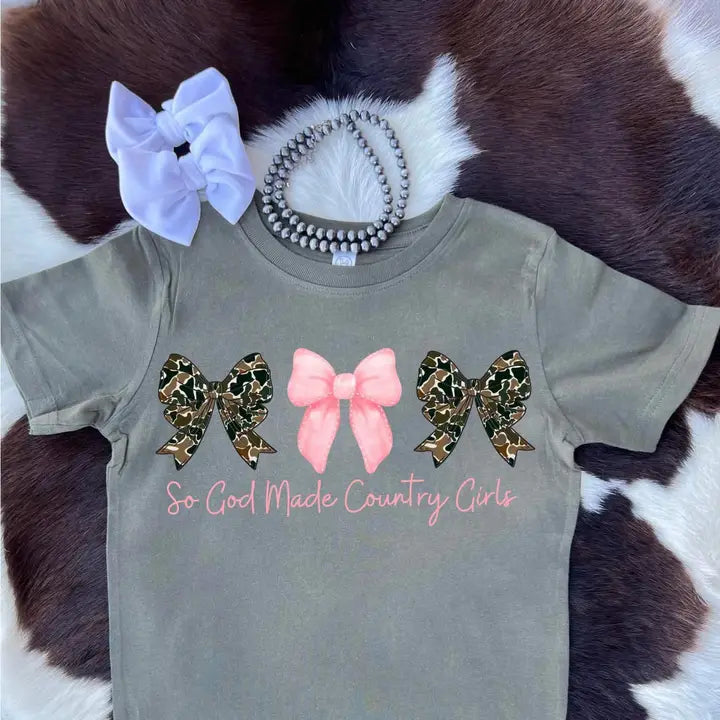 Girls Olive So God Made Country Girls T-Shirt by Buckin' Baby