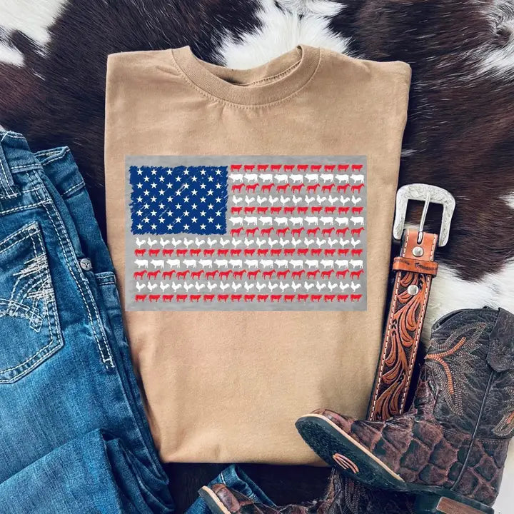 Boys Sand Patriotic Farmkid Flag T-Shirt by Buckin' Baby