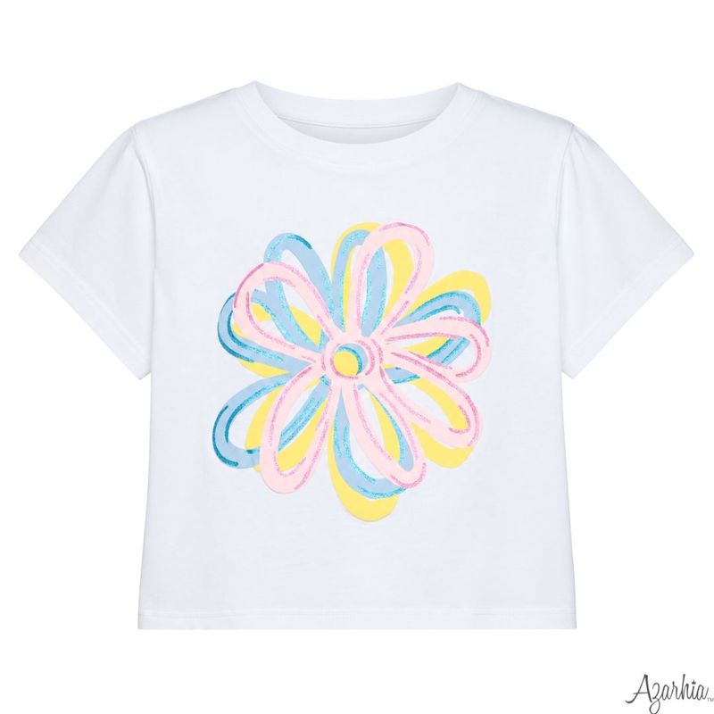 Girls Glitter Puffy Graffiti Flowers White Boxy by Azarhia