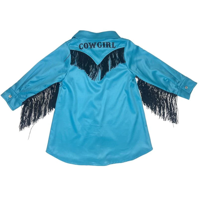 Girls Teal Cowgirl Vintage Long Sleeve Dress by Shea Baby