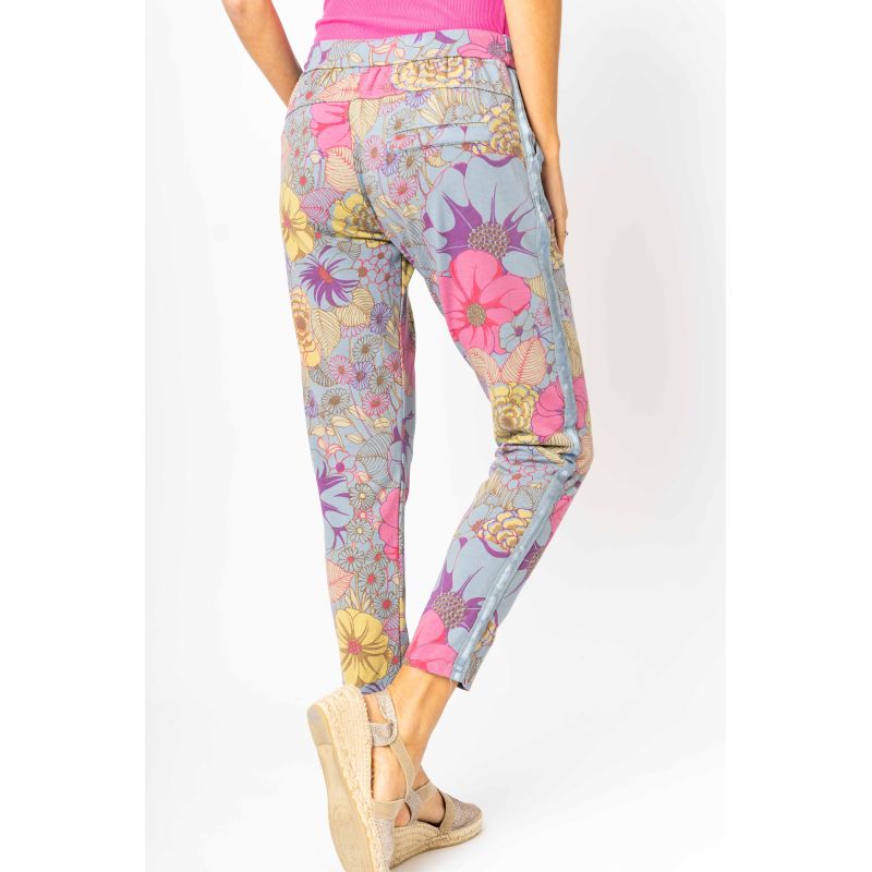 Ladies Ribbon Flower Print Jeggings by Look Mode-Blue Jean