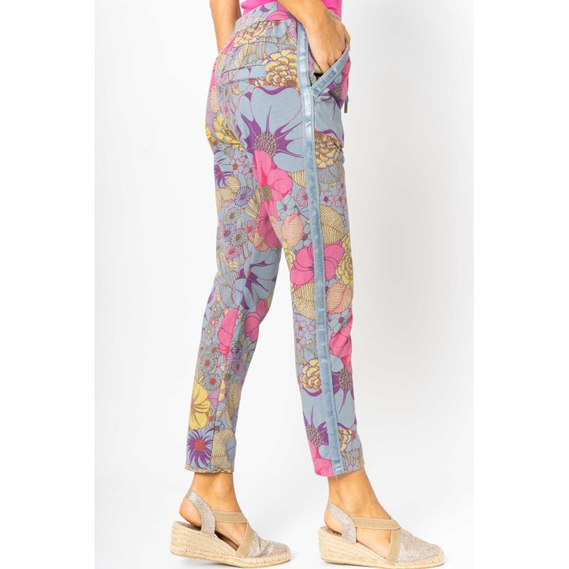 Ladies Ribbon Flower Print Jeggings by Look Mode-Blue Jean