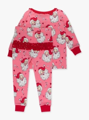 Girls Pink Santa Joy 1 Pc Pj's or L/S Pajama Set by RuffleButts