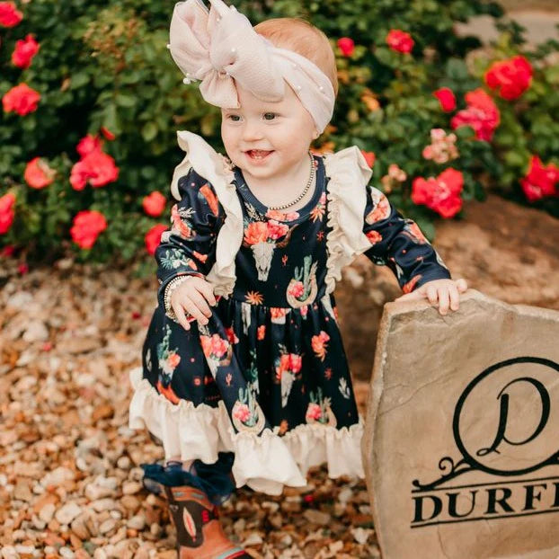 Girls Black Floral Skull Ruffle Dress by Shea Baby