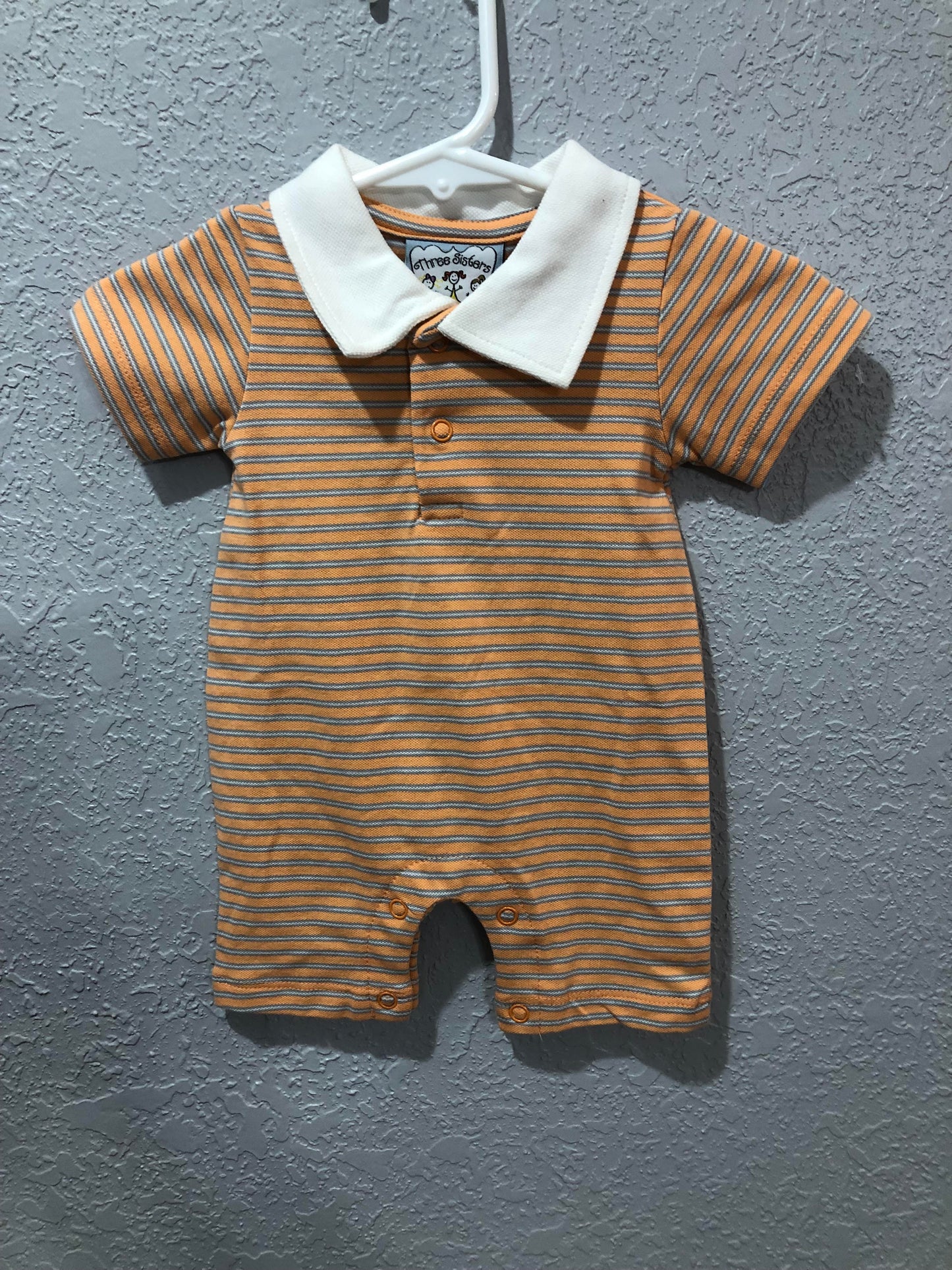 Boys Orange with Blue Stripe Romper by Three Sisters