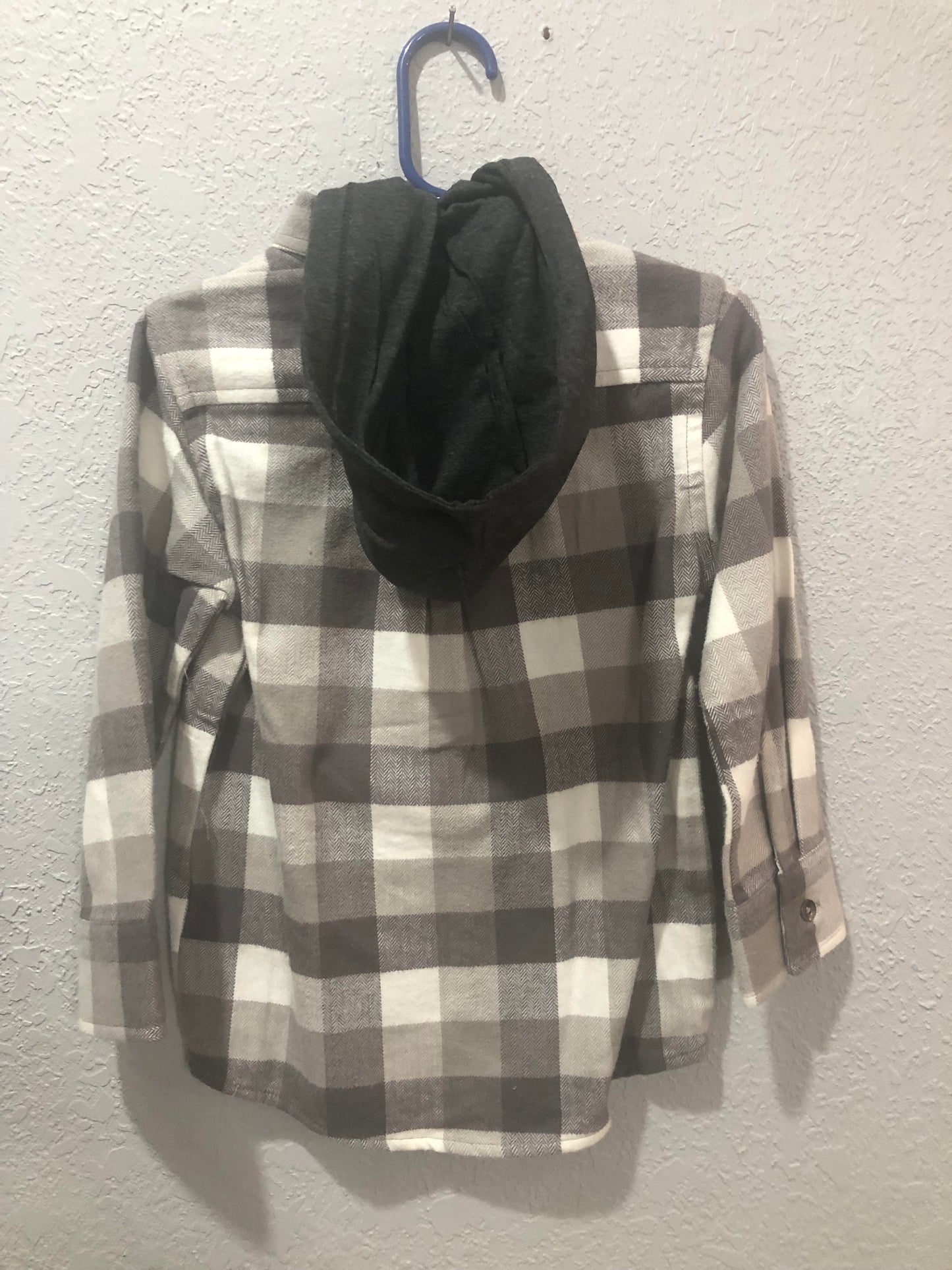 Boys Smoky Gray Plaid Hooded Button Down Shirt by RuggedButts