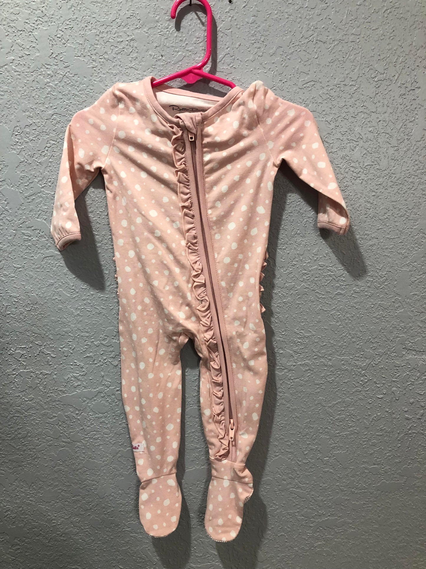Girls Pink Fawn Dot One Piece Footie Pajamas by RuffleButts