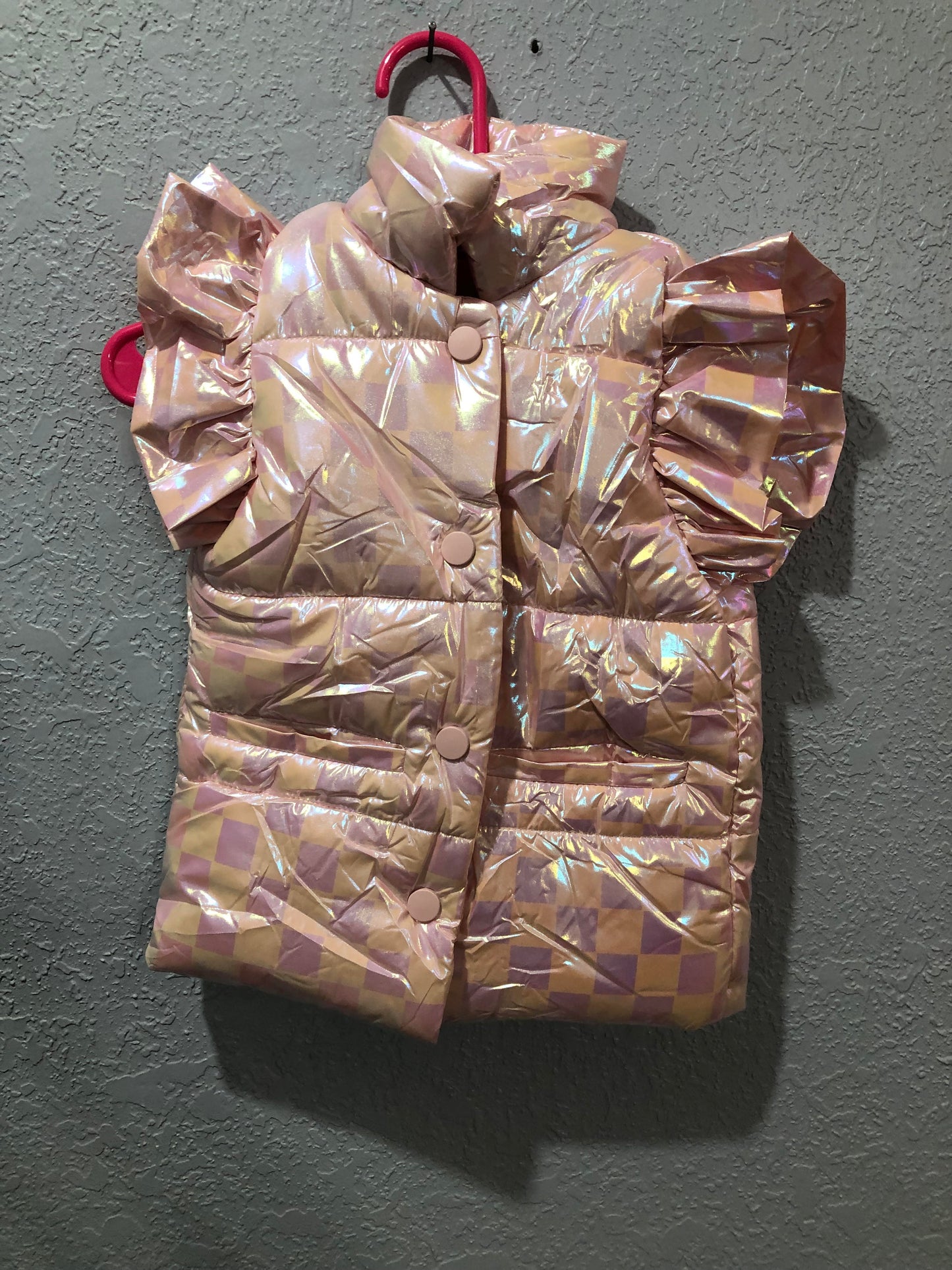Girls Pink Checkered Shimmering Vest by Mila & Rose