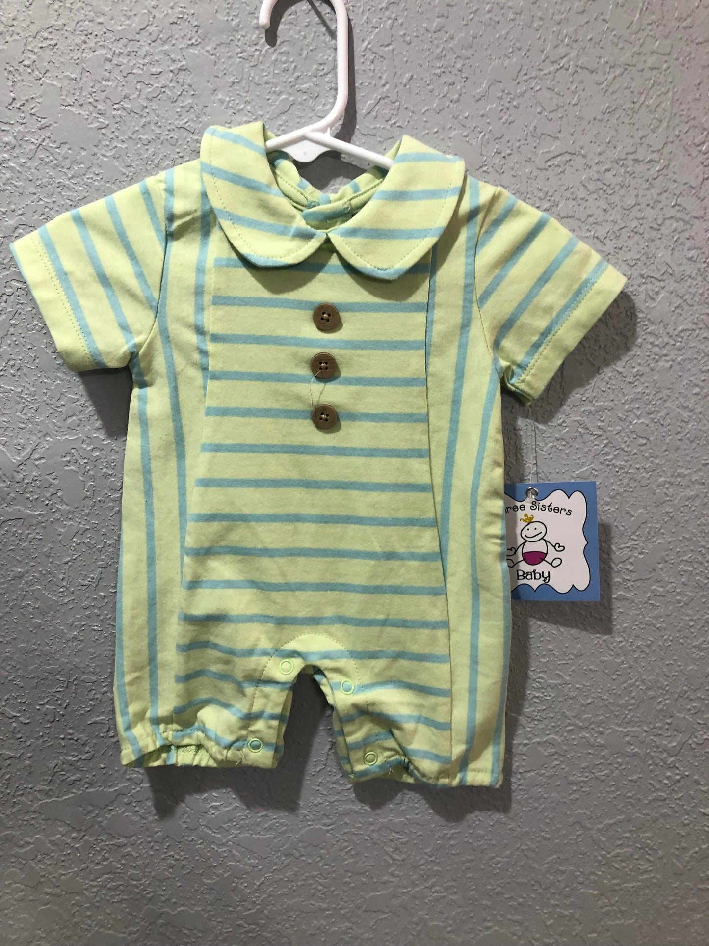 Boys Lime Green and Blue Stripe Romper by Three Sisters