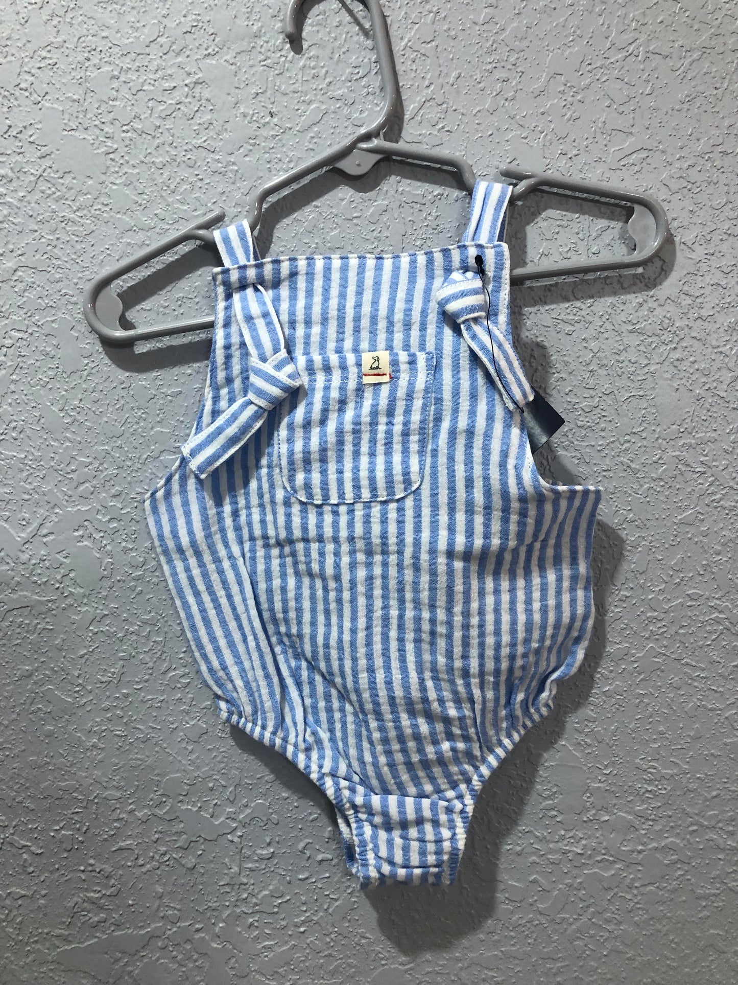 Boys Blue/White Stripe Gauze Reef Bubble Romper by Me & Henry