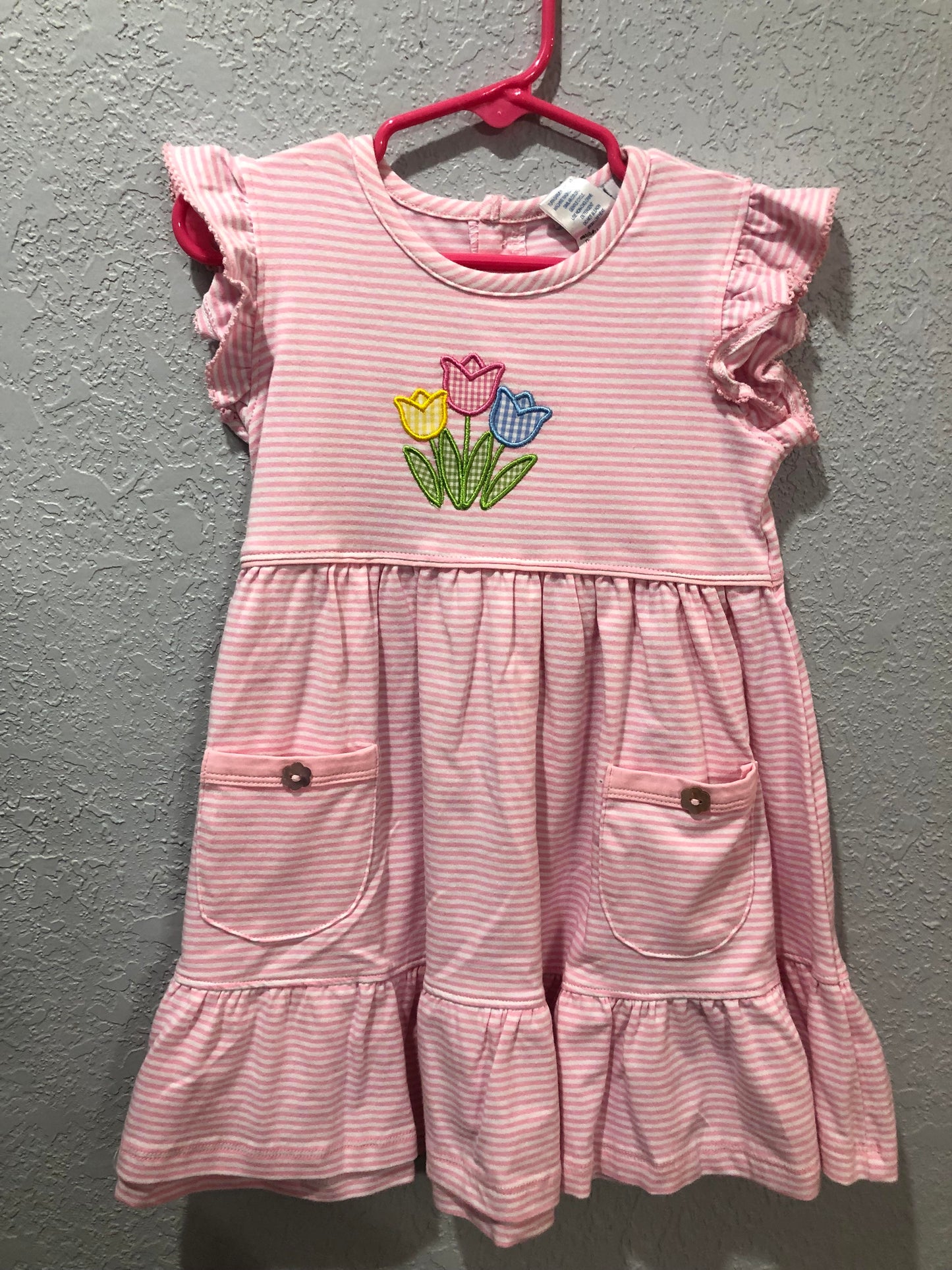 Girls Tulip Applique Dress with Pockets by Ishtex