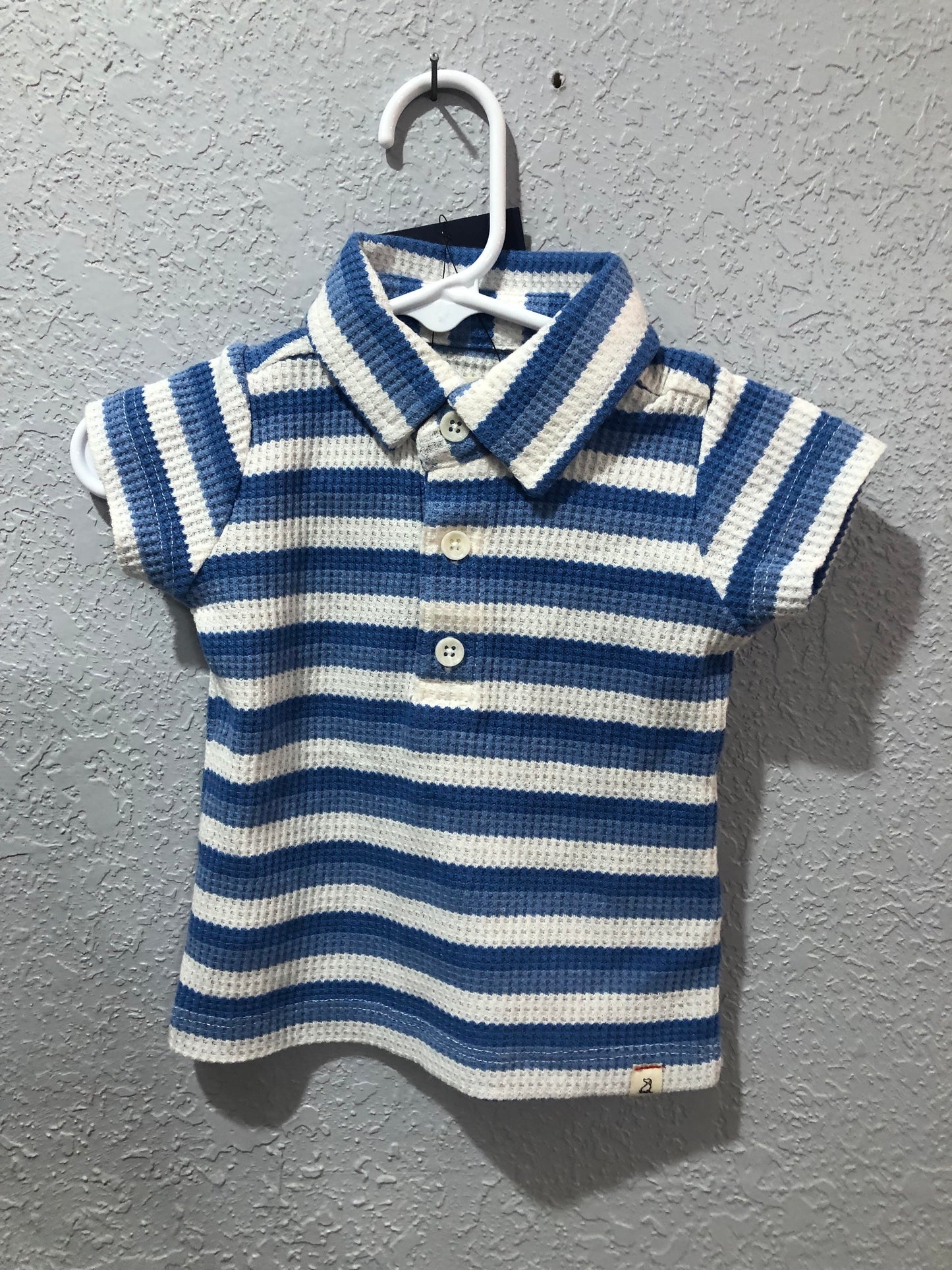 Boys Blue and White Striped Waffle Knit Flagstaff Polo by Me & Henry