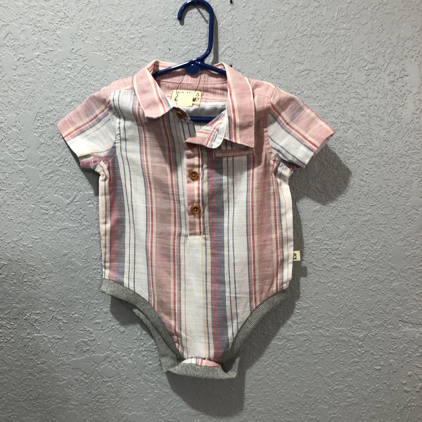 Boys Pink/Cream Stripe Woven Onesie or Shirt by Me & Henry