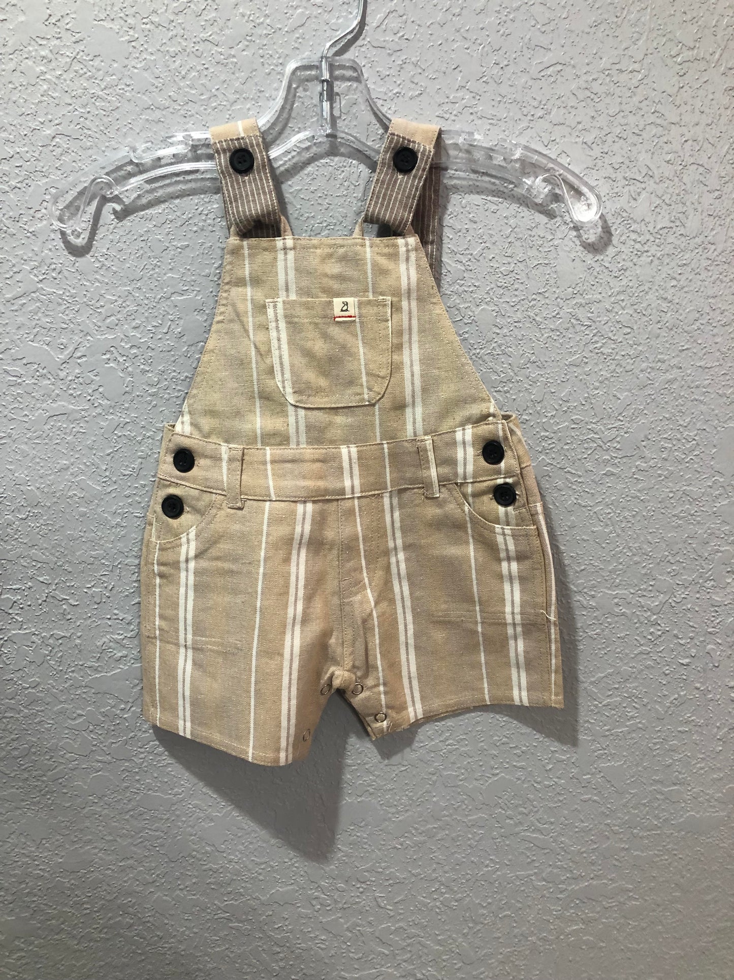 Boys Beige Woven Bowline Shortie Overalls by Me & Henry