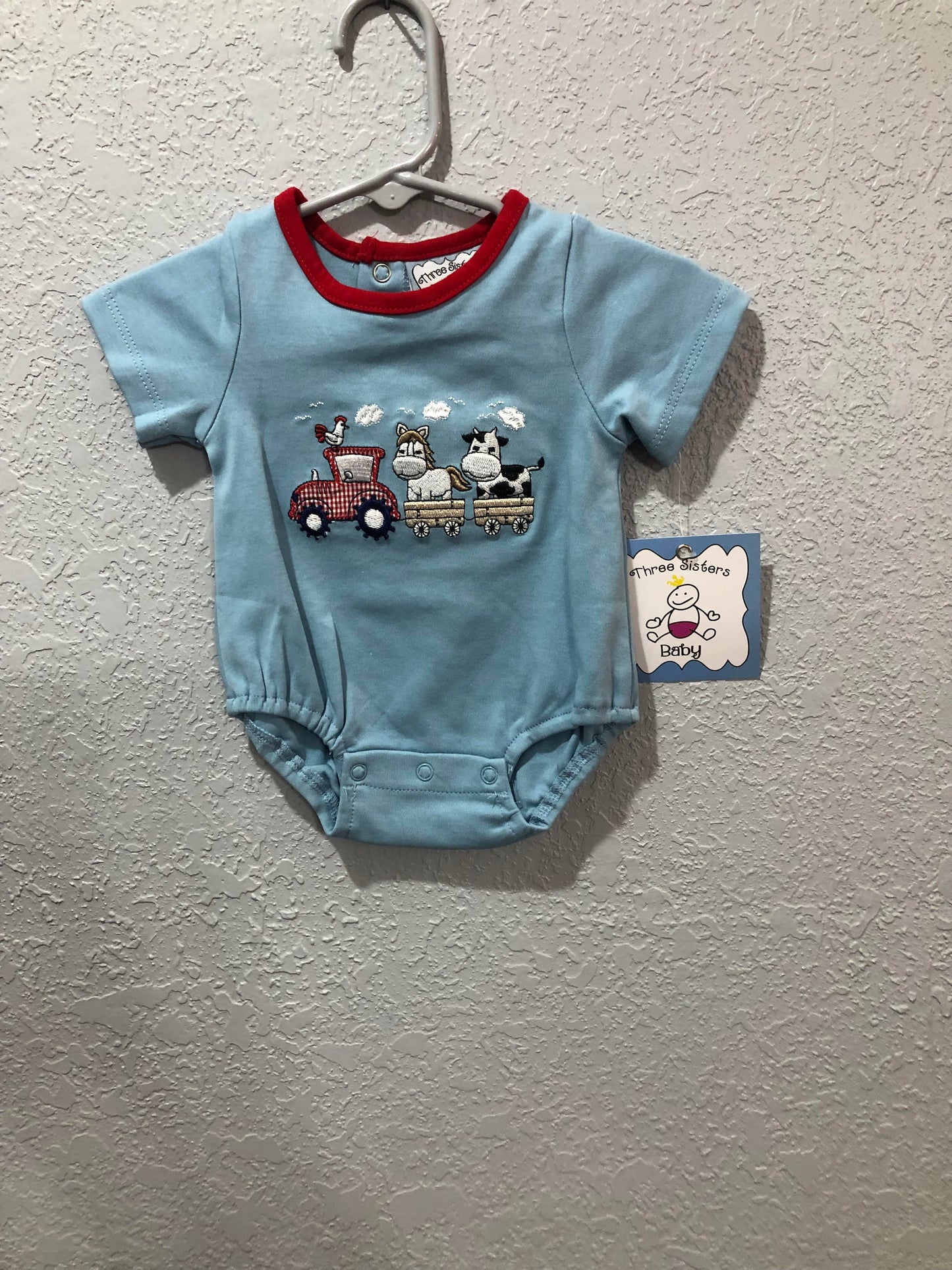 Boys Embroidered Tractor with Animals Onesie by Three Sisters