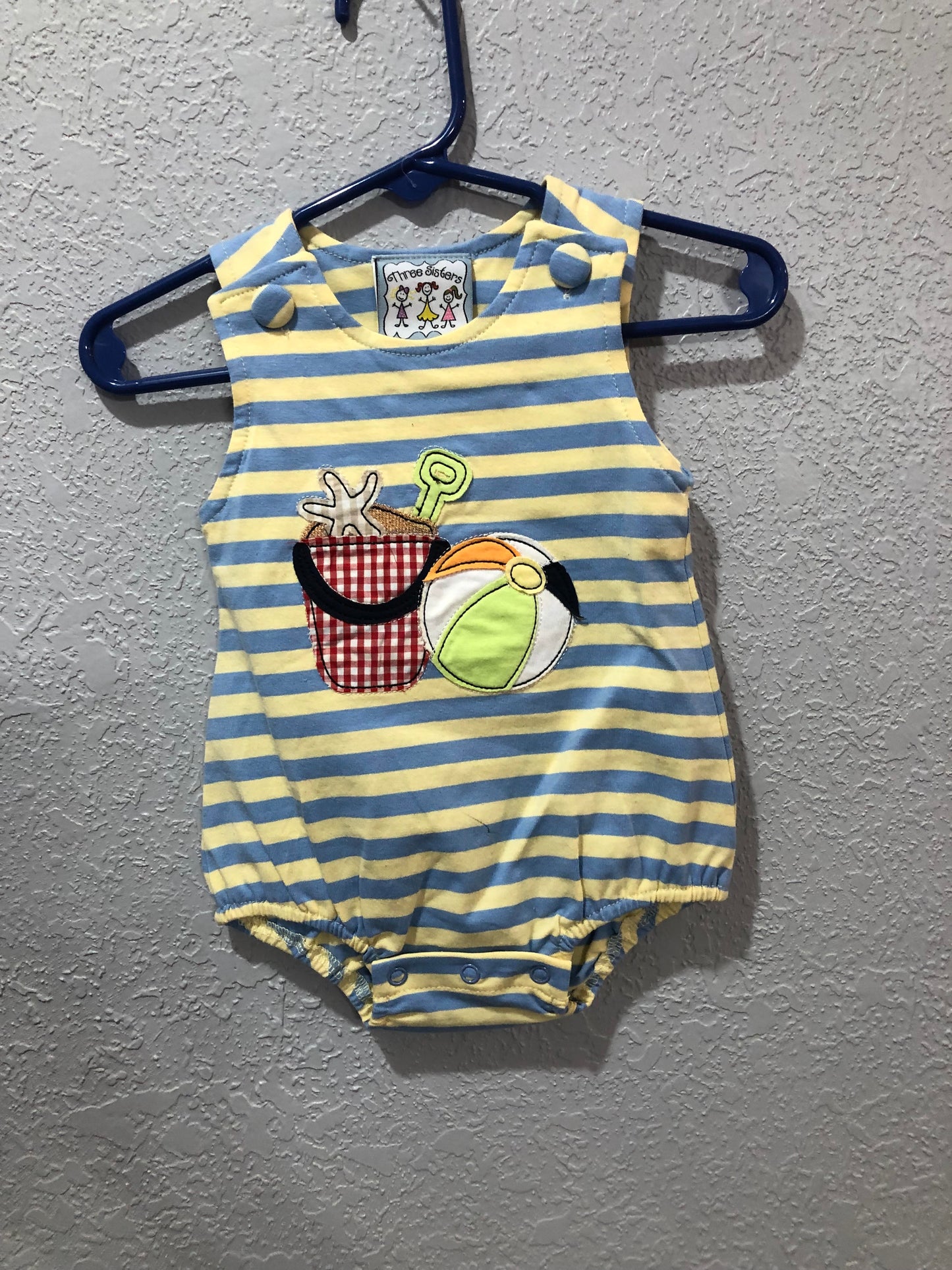 Boys Yellow and Blue Stripe Beach Onesie by Three Sisters