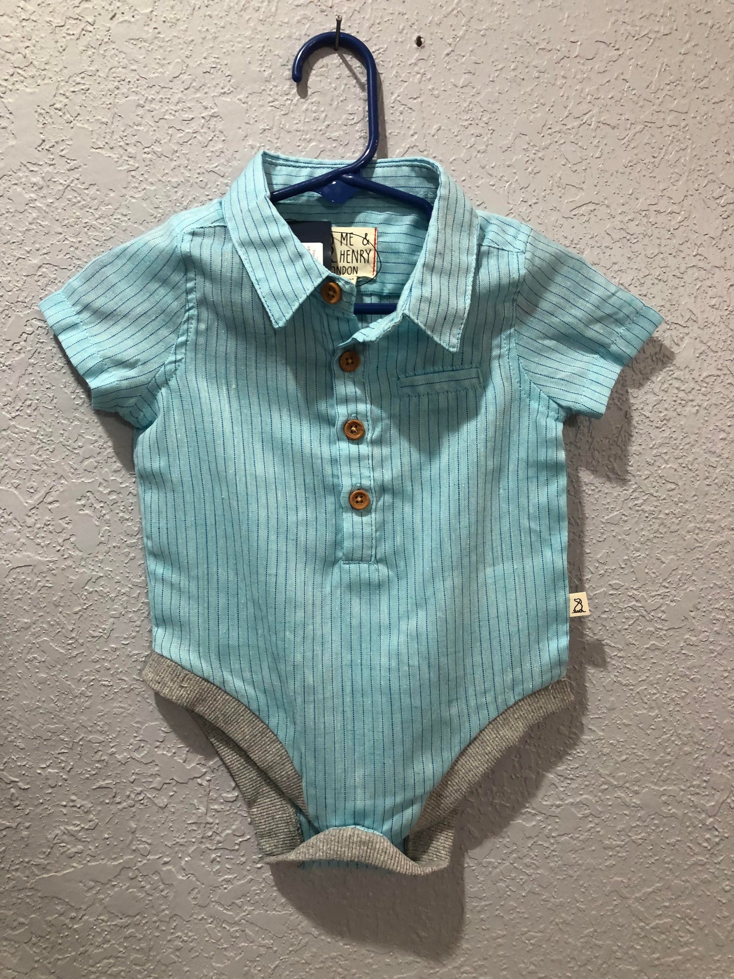 Boys Aqua/Royal Stripe Woven Onesie or Shirt by Me & Henry