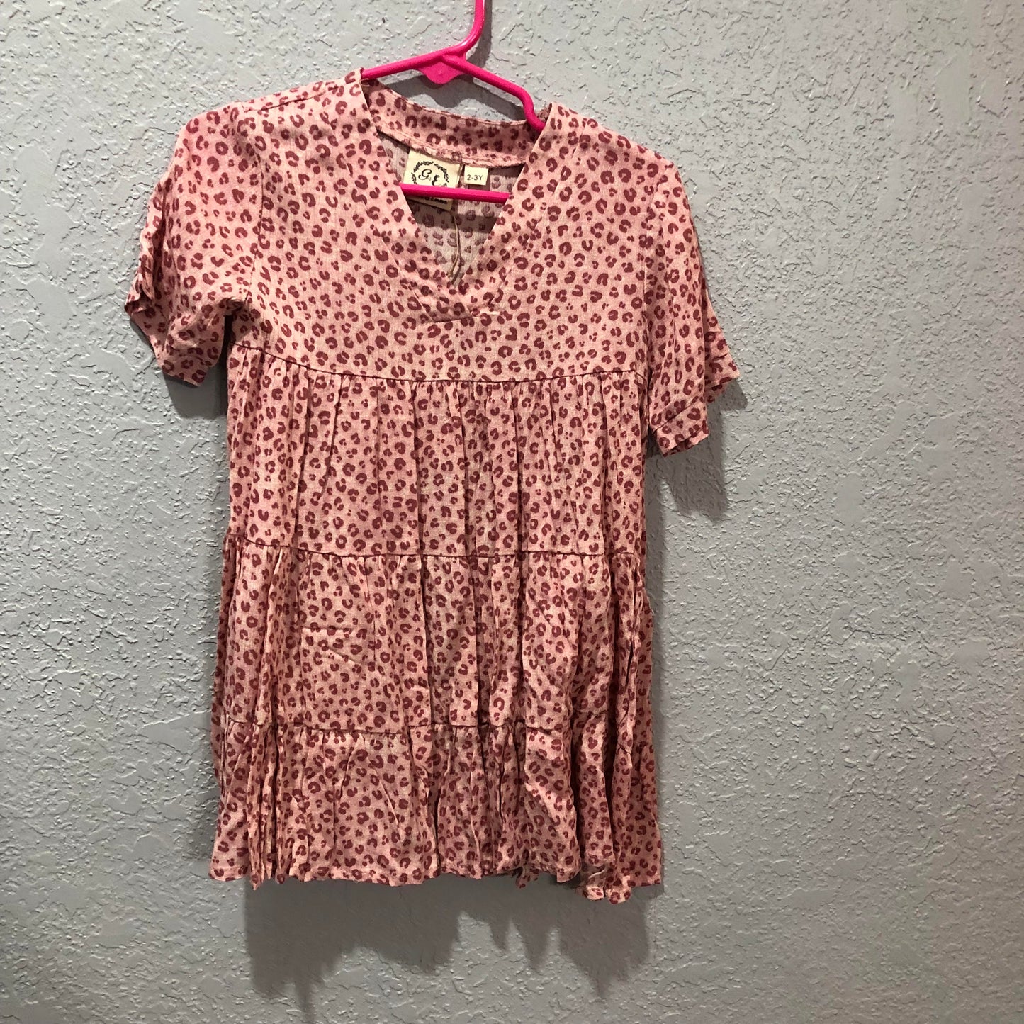 Girls Pink Leopard Print Tiered Dress by Grace & Emma