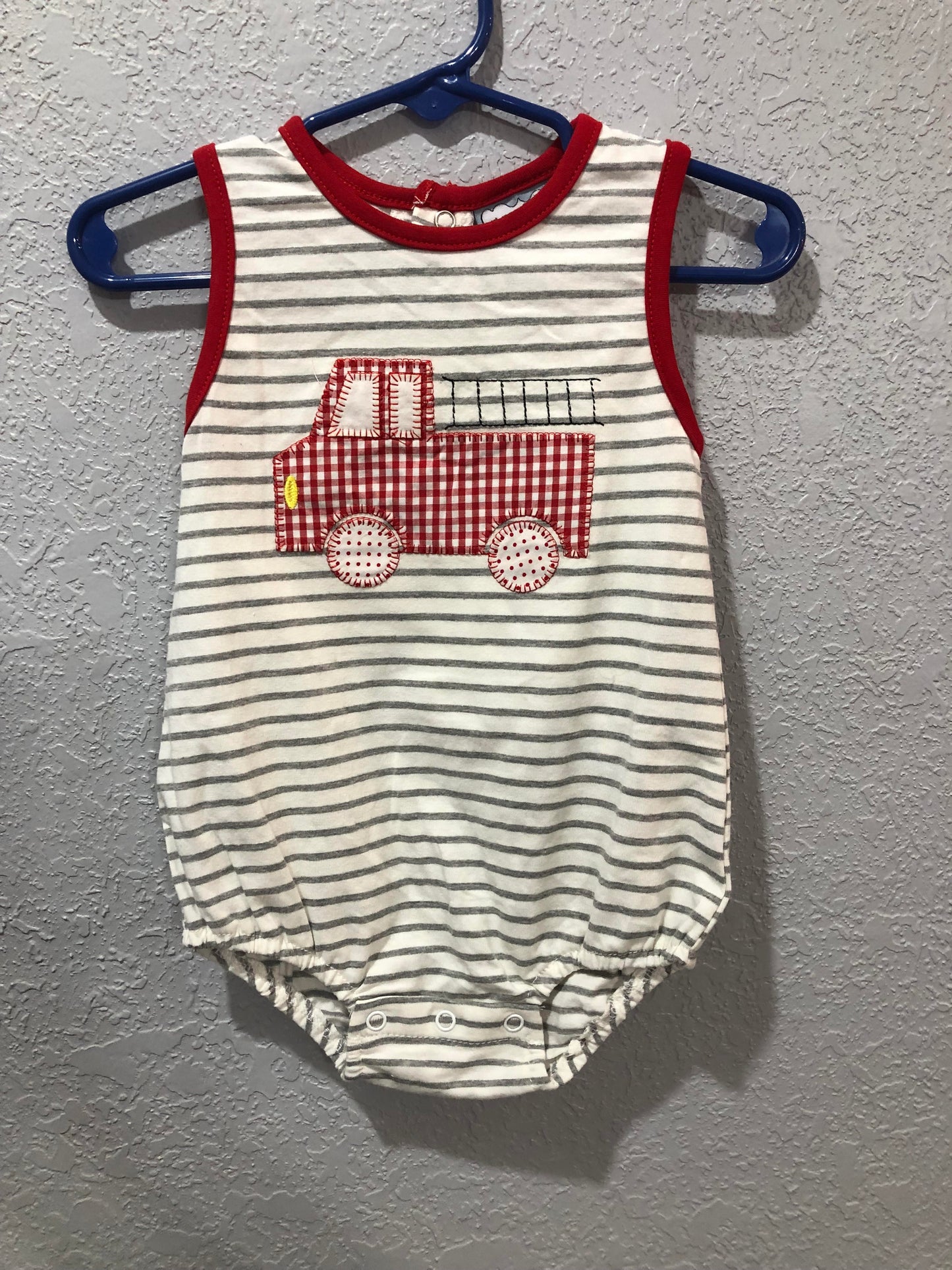 Boys White and Gray Firetruck Onesie by Three Sisters