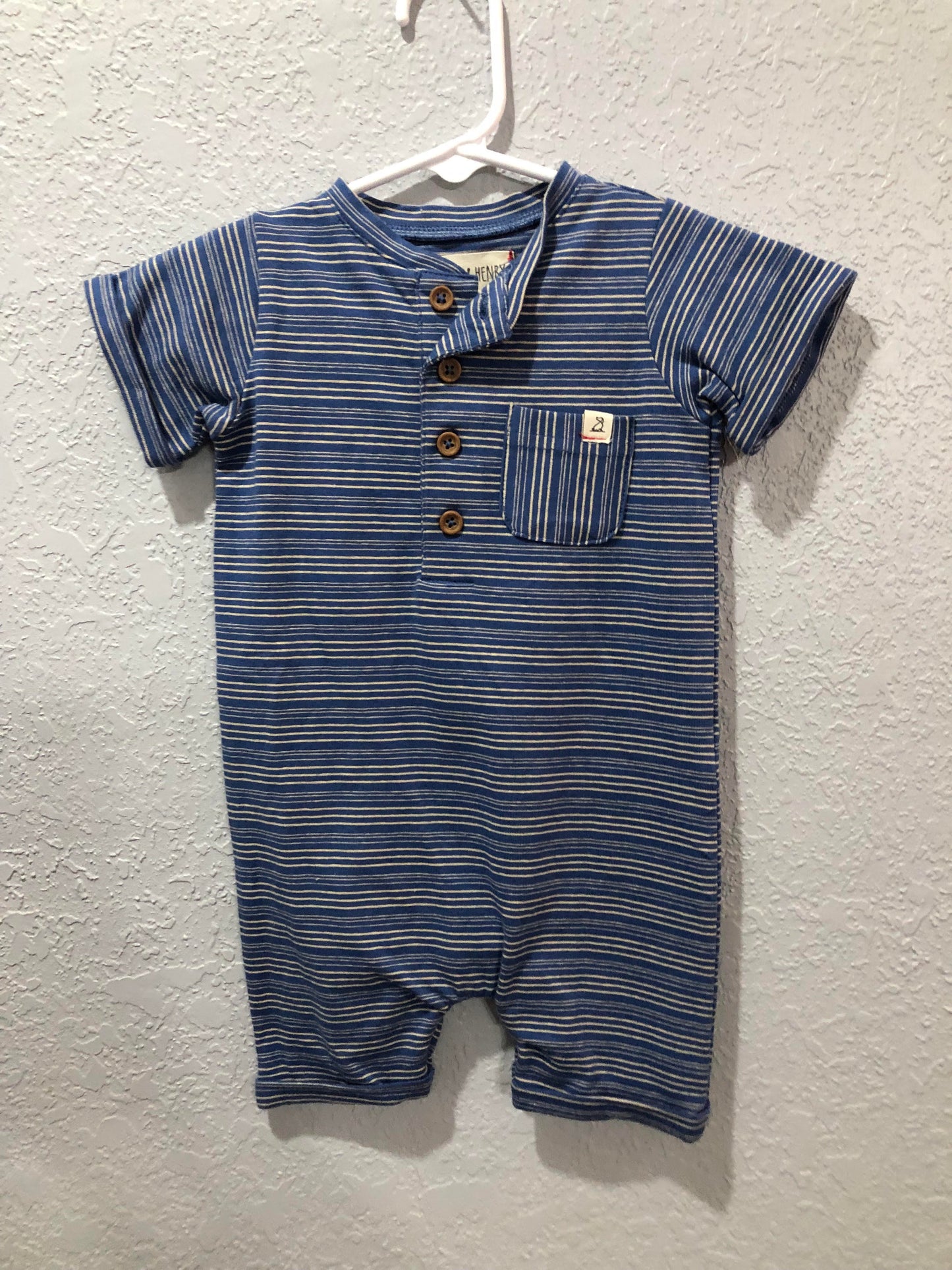 Boys Blue Stripe Rib Knit Romper by Me & Henry