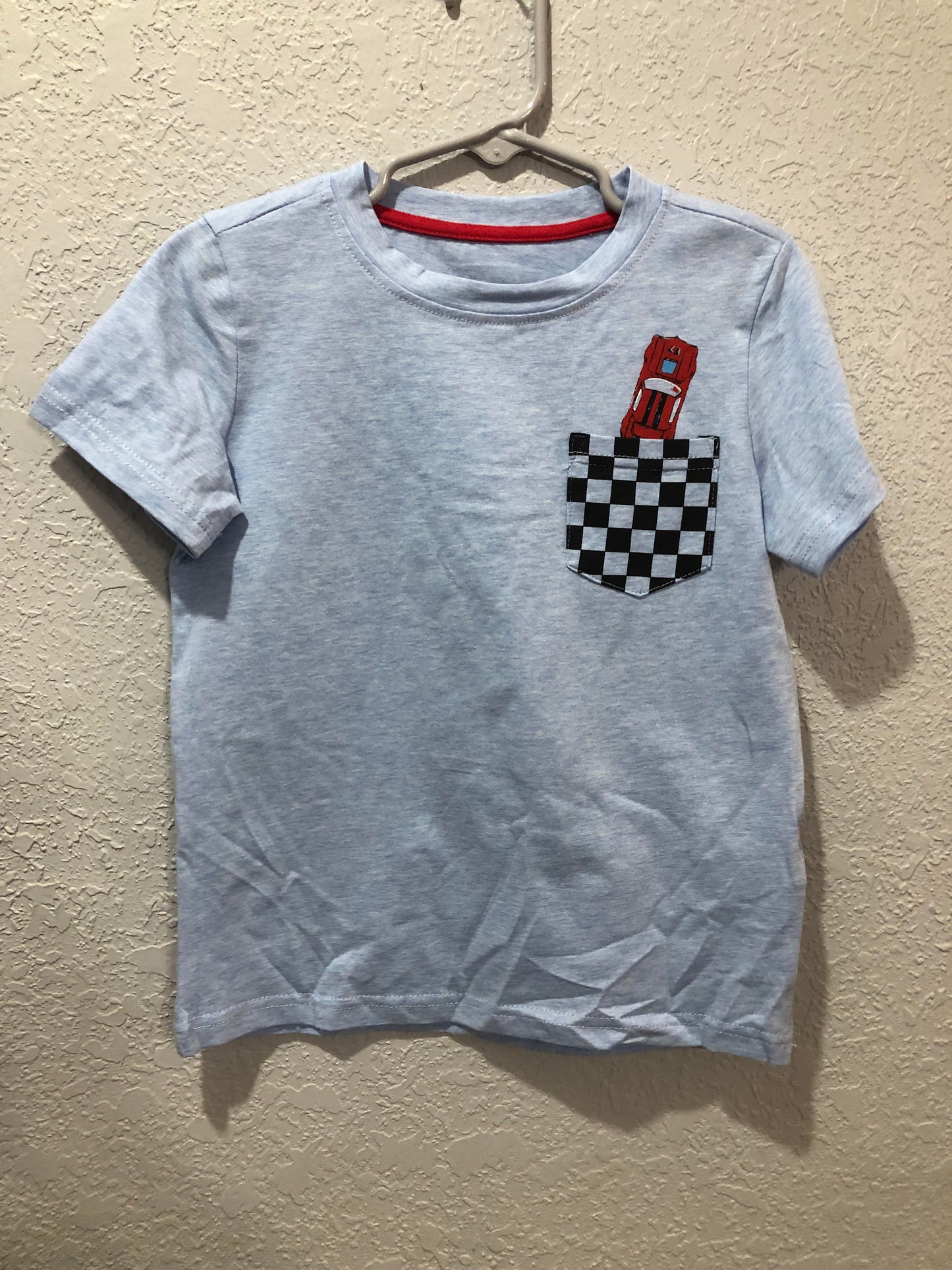 Boys Blue Tee with Checkered Pocket and Race Car by Andy & Evan