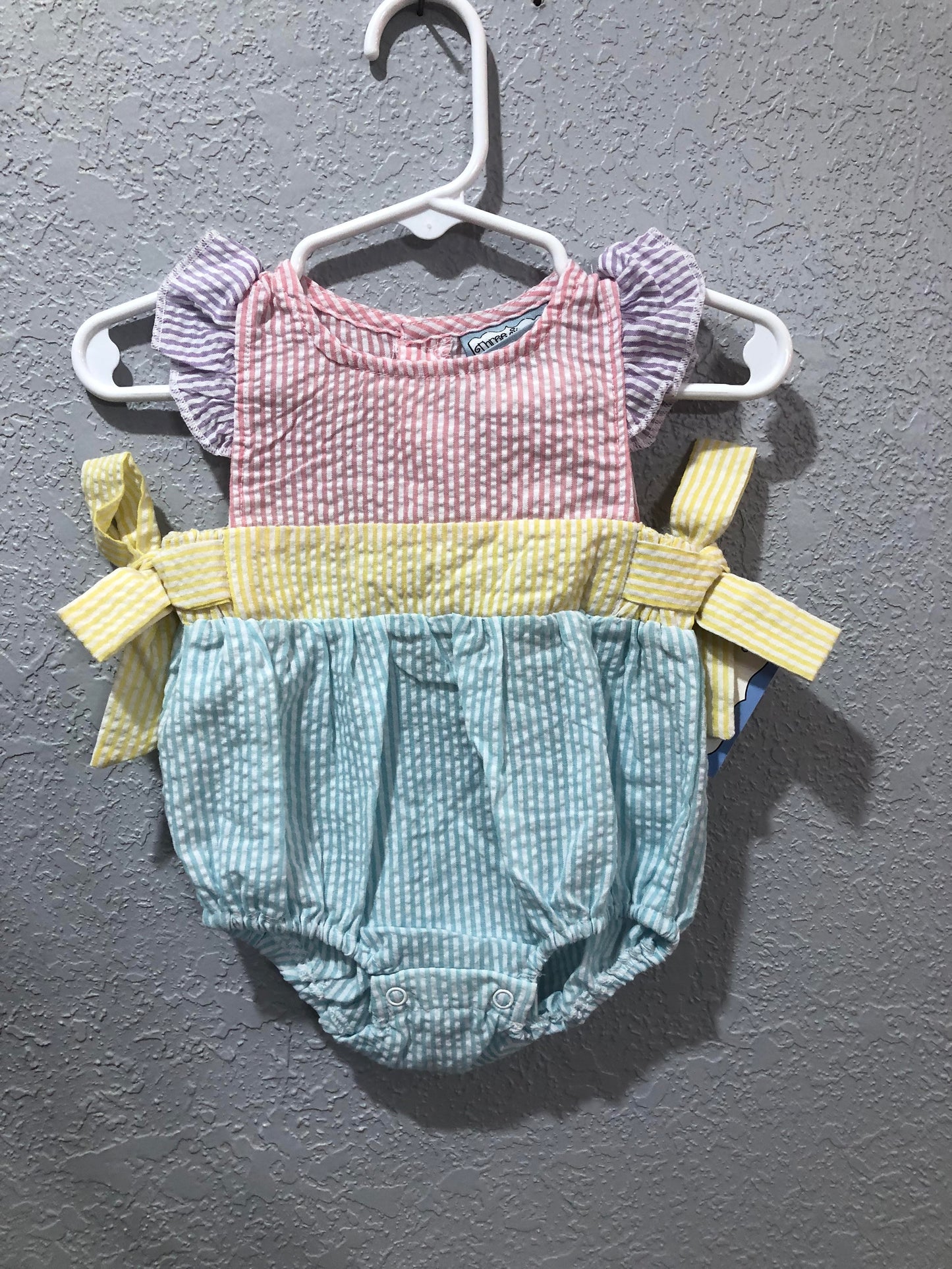 Girls Pink, Yellow, Aqua Seersucker Onesie by Three Sisters