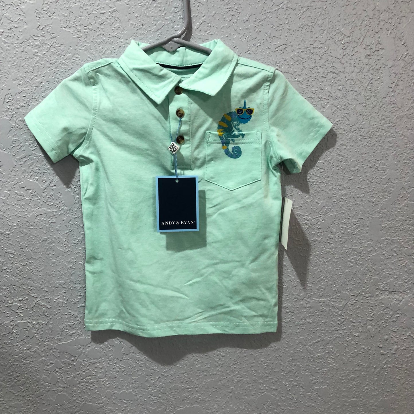 Boys Aqua Polo Shirt with Chamaleon on pocket by Andy & Evan