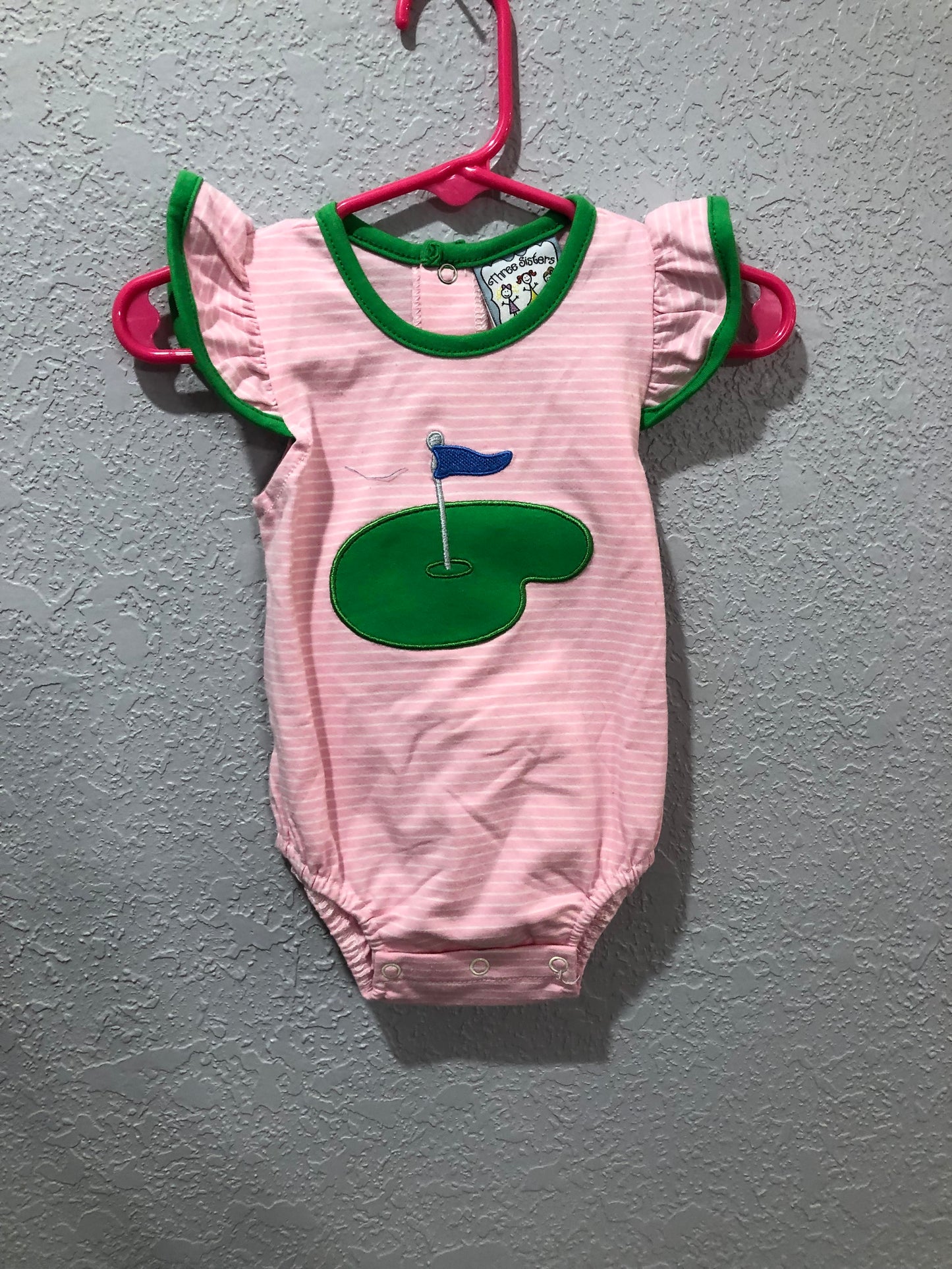 Girls Pink Onesie with Golf Applique by Three Sisters