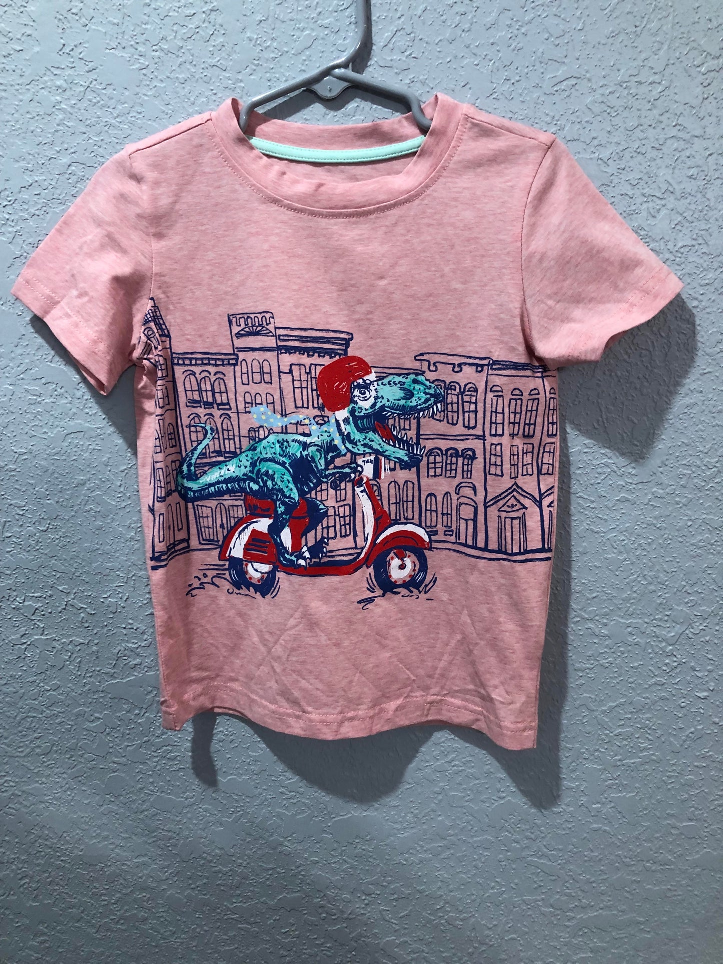 Boys Coral T-Shirt with Dino on Vespa by Andy & Evan