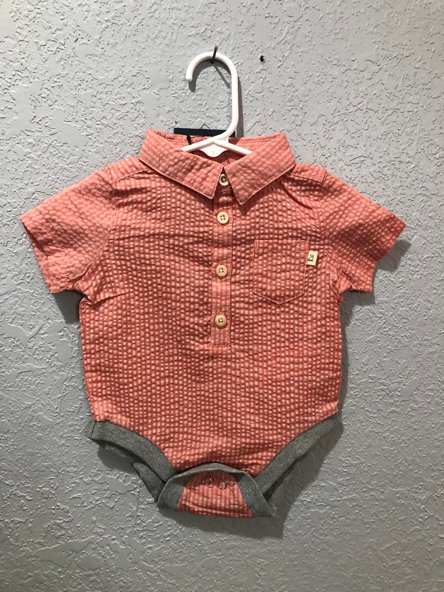 Boys Helford Terracotta Seersucker SS Onesie by Me & Henry