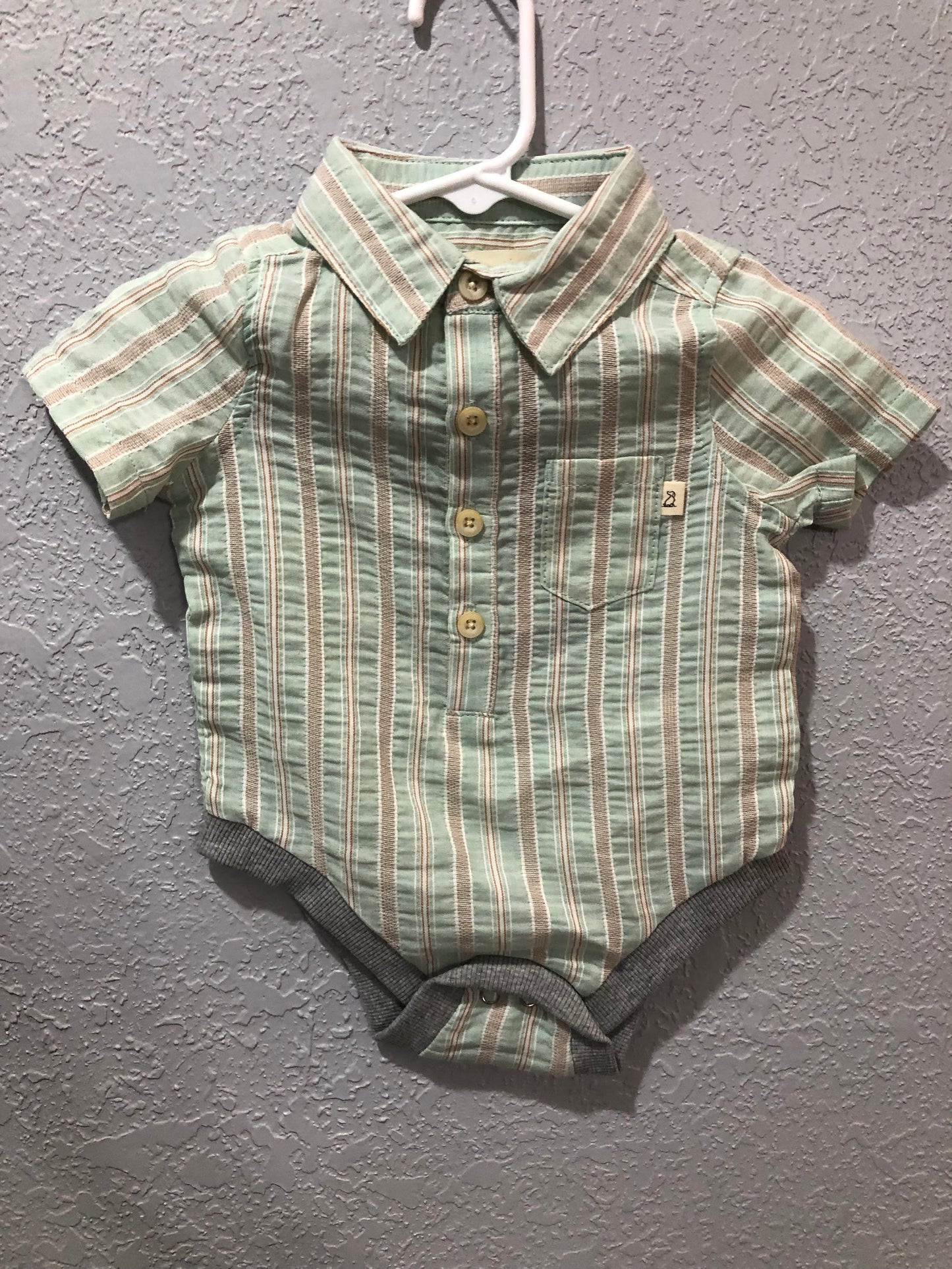 Boys Helford Green and Tan Stripe Onesie by Me & Henry