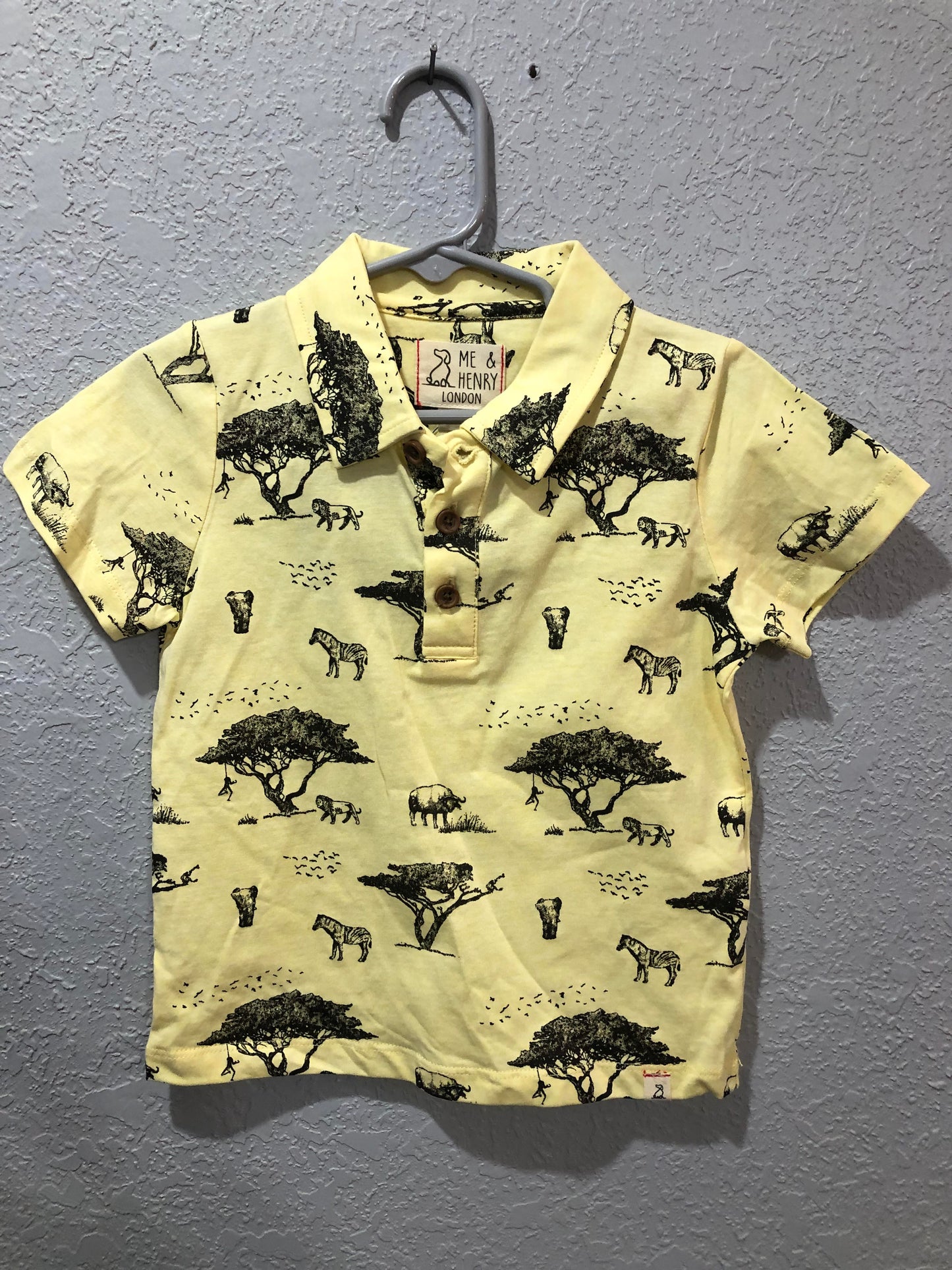 Boys Pale Yellow Savannah Monkey Polo Top by Me & Henry