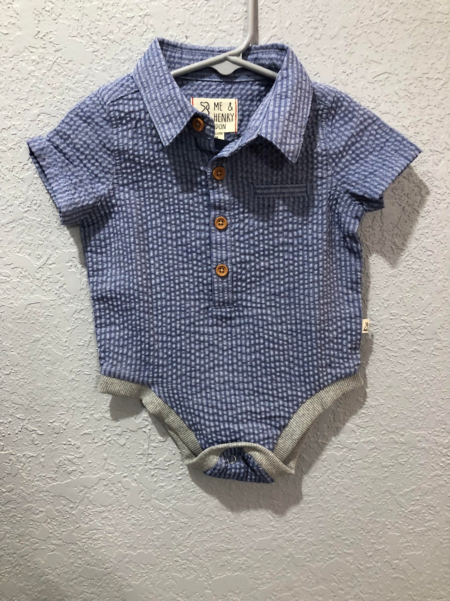Boys Navy Seersucker Woven Onesie or Shirt by Me & Henry