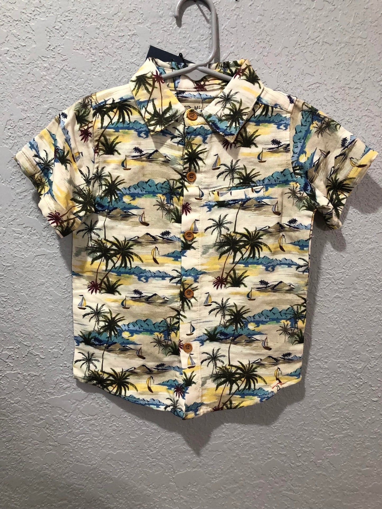 Boys Cream Hawaiian Print Woven Shirt by Me & Henry