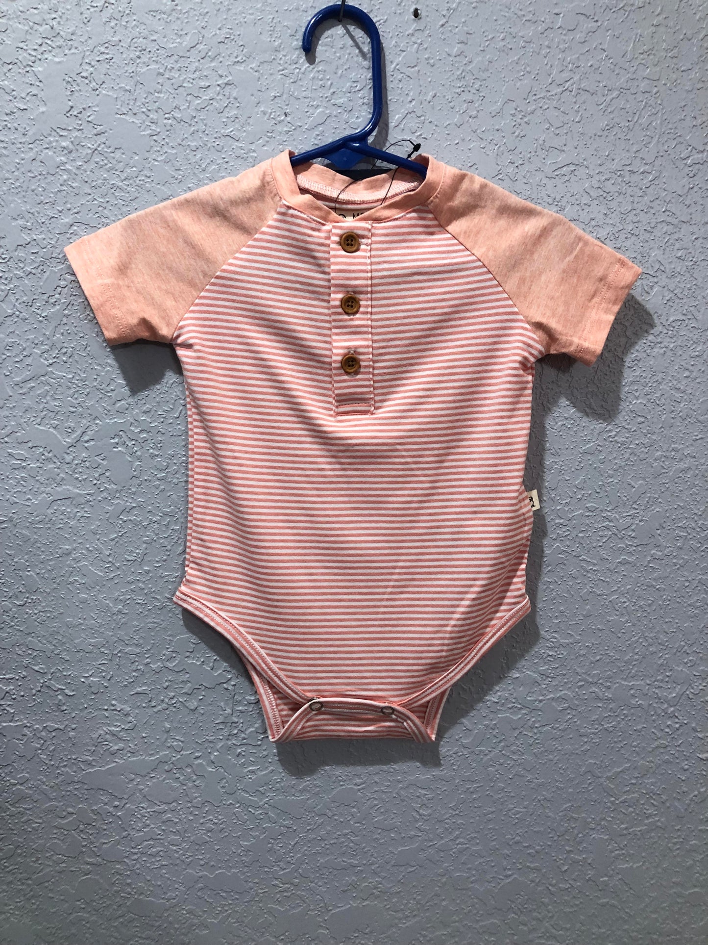 Boys Peach/White Henley Raglan Onesie or Shirt by Me & Henry