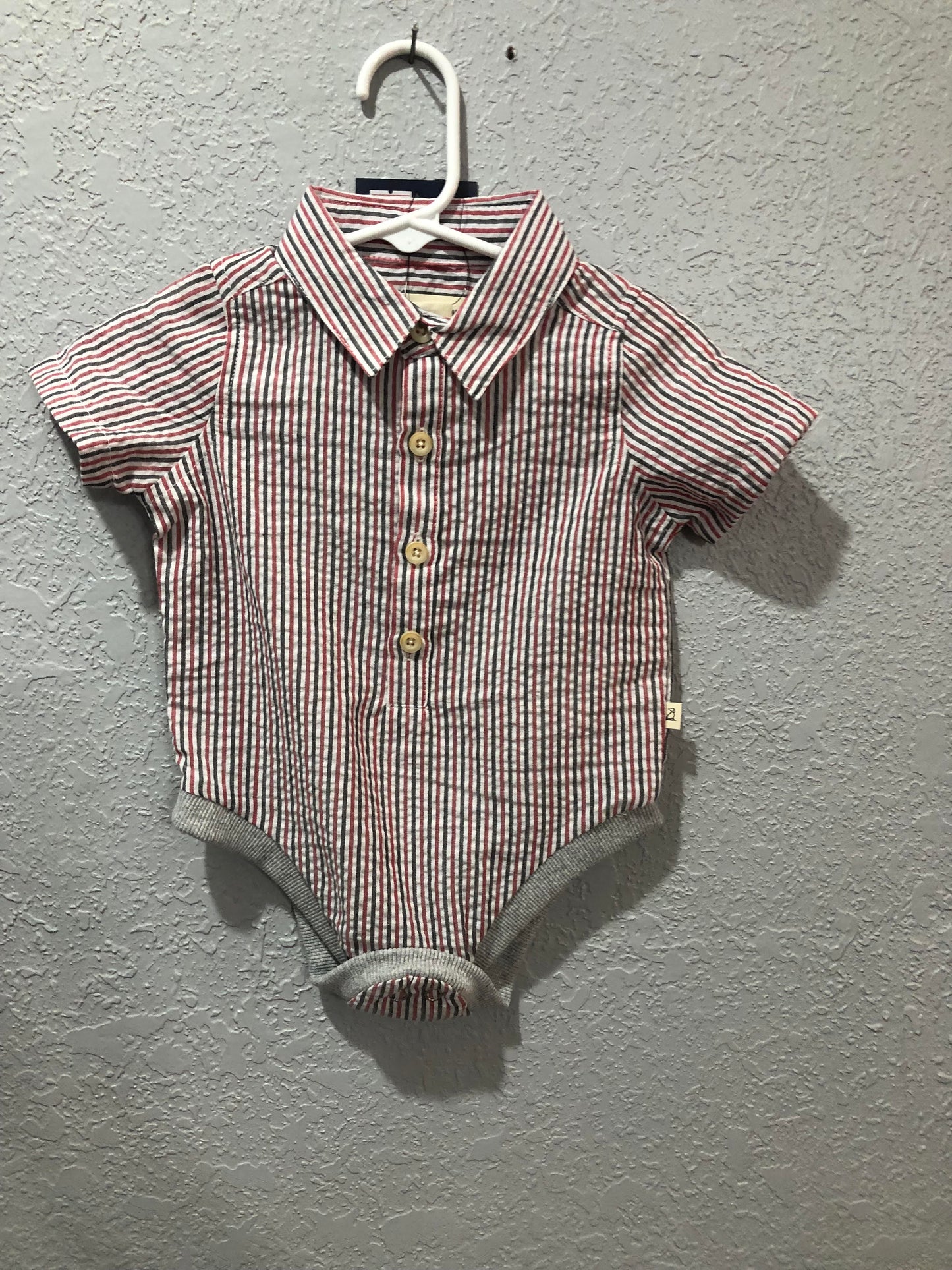 Boys Helford Red/Black Seersucker SS Onesie by Me & Henry