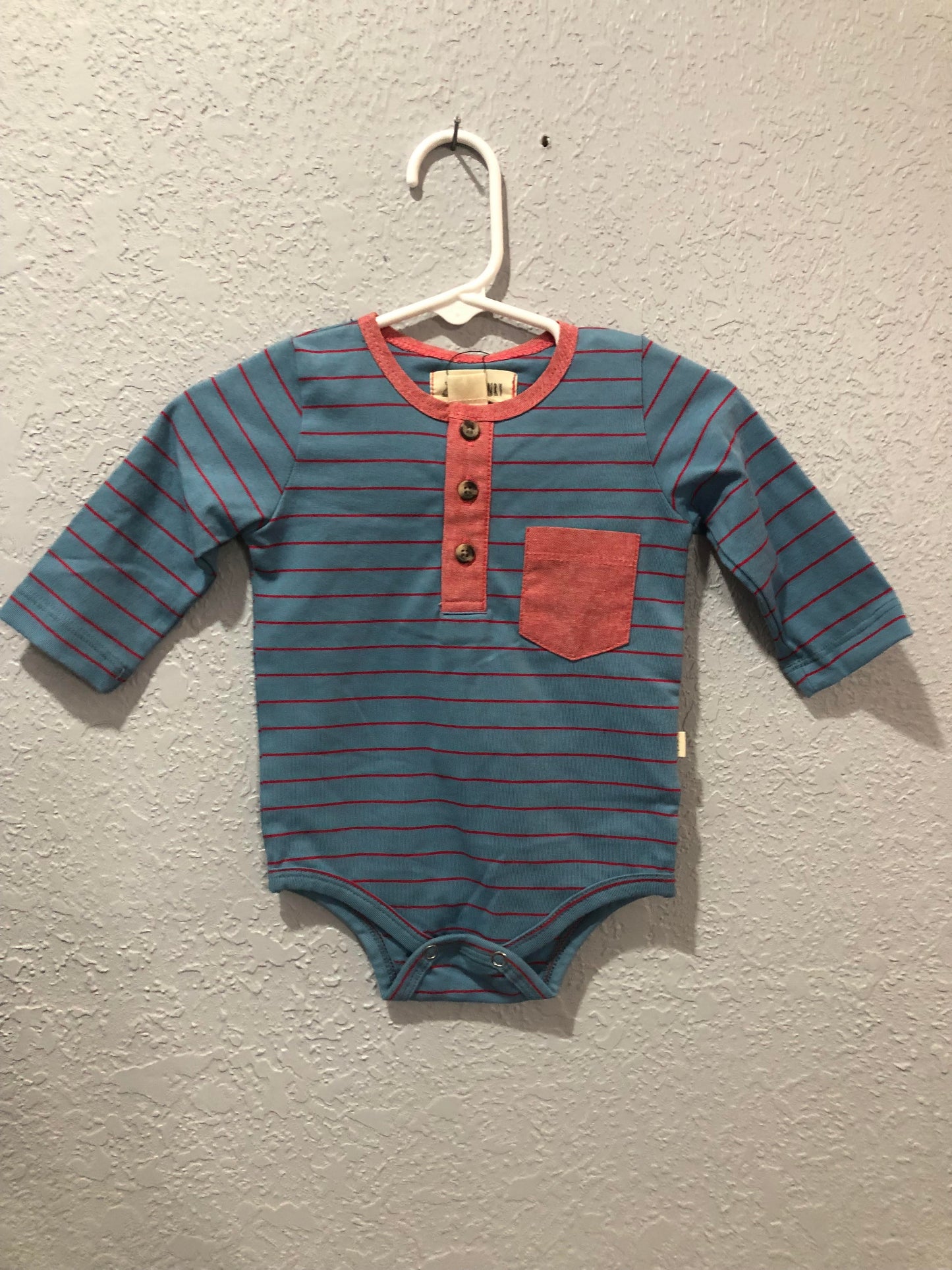 Boys Stanton Blue with Red Pinstripe Onesie by Me & Henry
