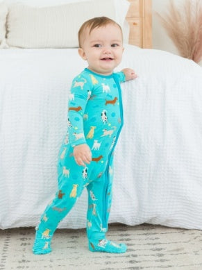 Boys Puppy Playtime One Piece Footie Pajamas by RuffleButts