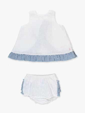 Girls White/Blue Seersucker Swing Top/Bloomer Set by Ruffle Butts