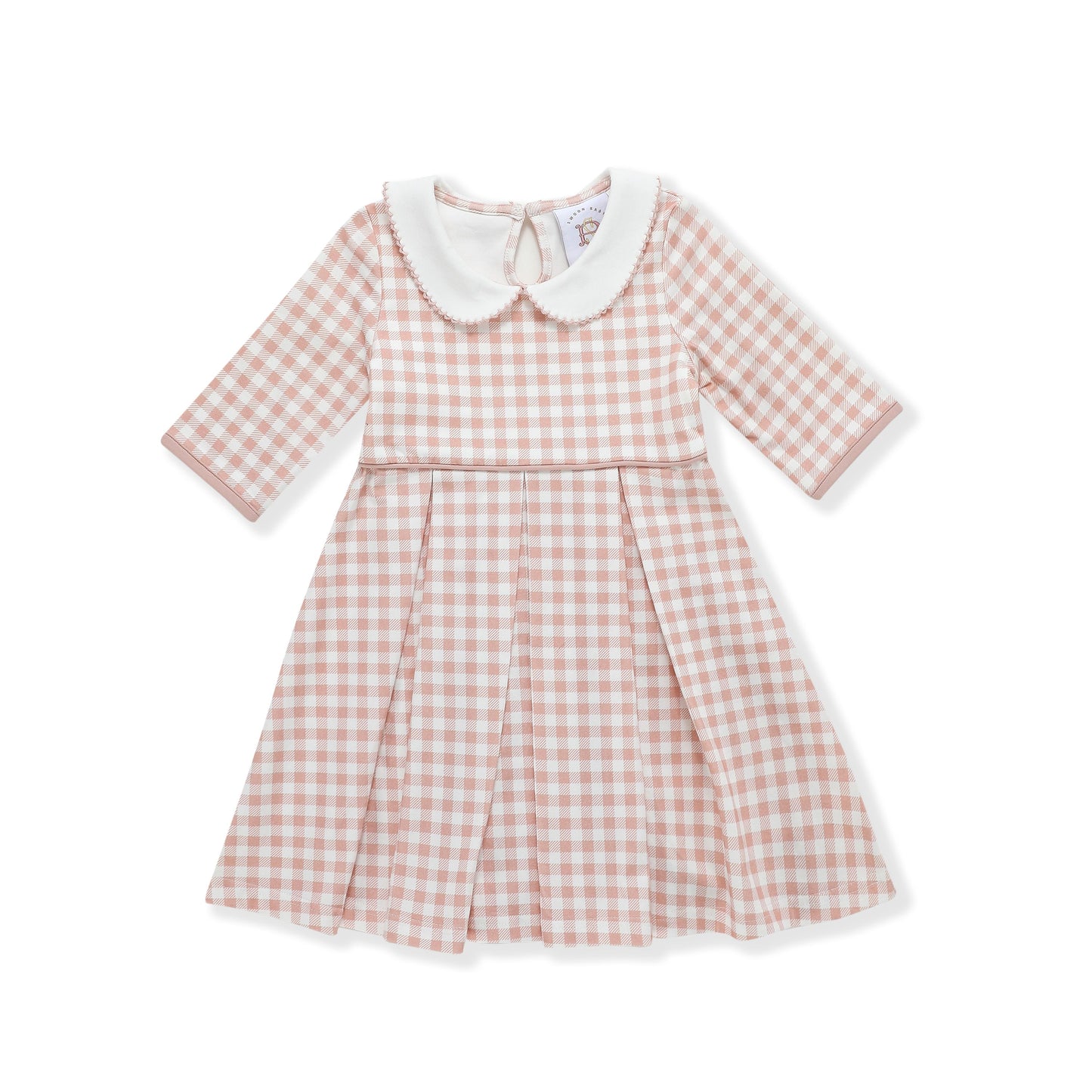 Girls Cream/Pink Check L/S Dress by Swoon Baby