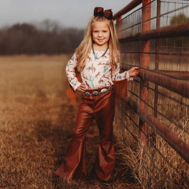 Girls Brown Leather Bells by Shea Baby