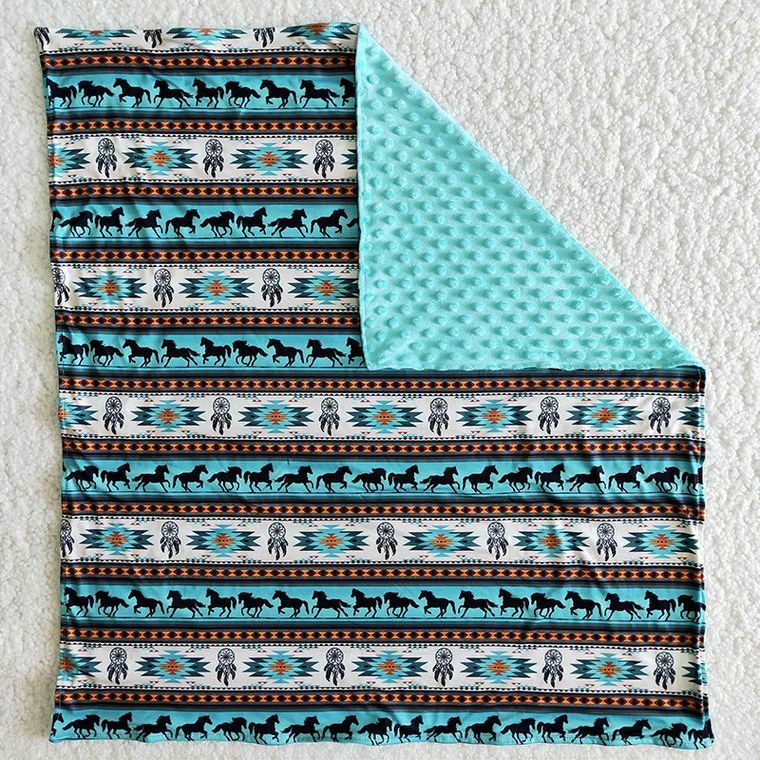 Western Horse Blanket with Light Blue Dot Minky Back