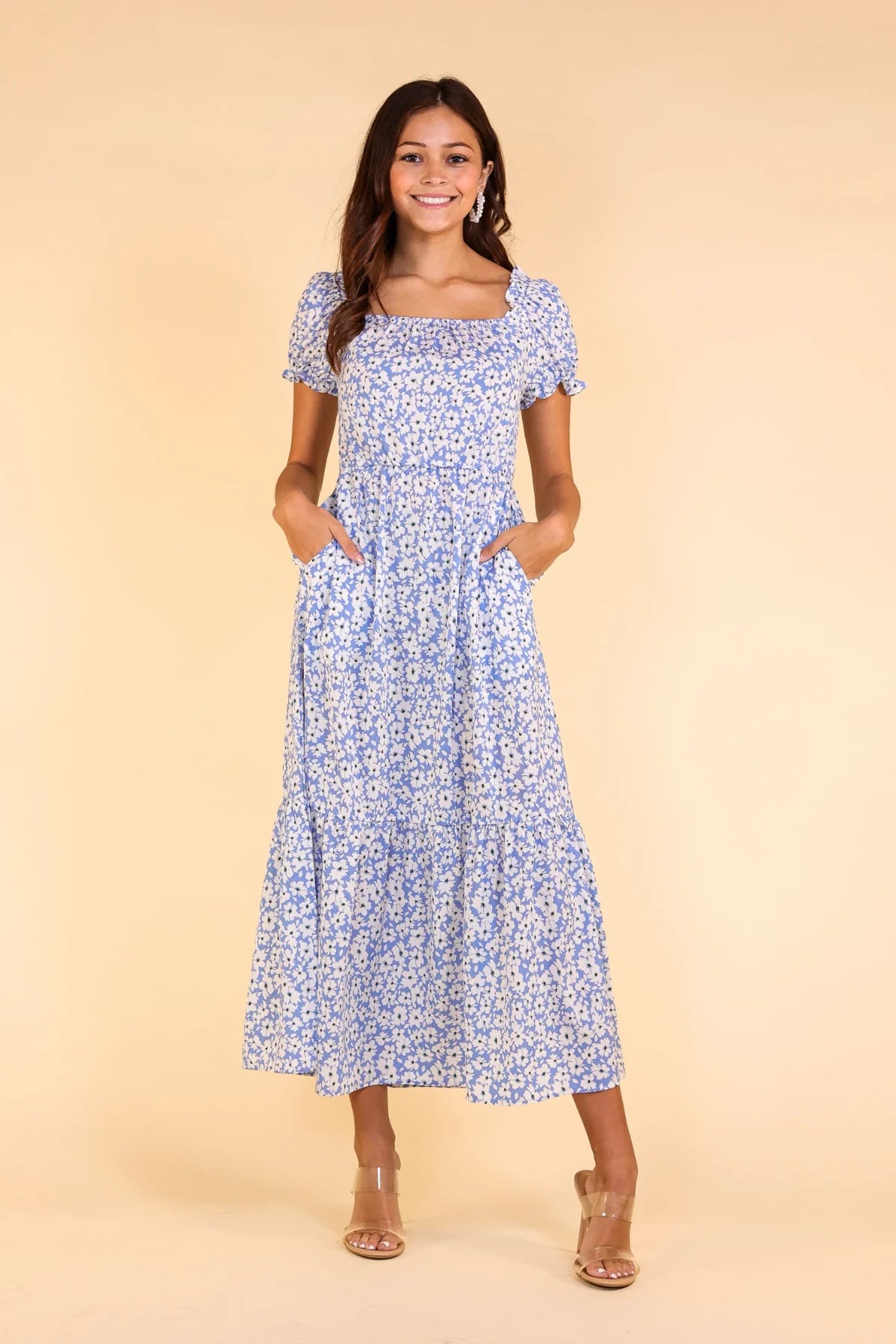 Ladies Grace & Emma Passport to Paradise Light Blue Floral Maxi Dress
