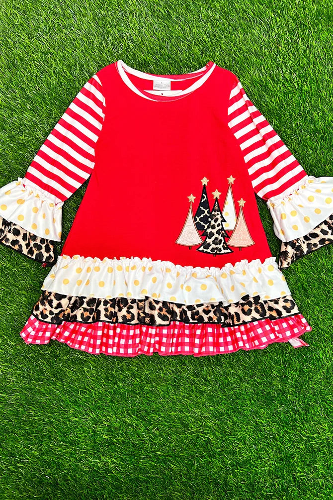 Girls Christmas Tree Applique Dress