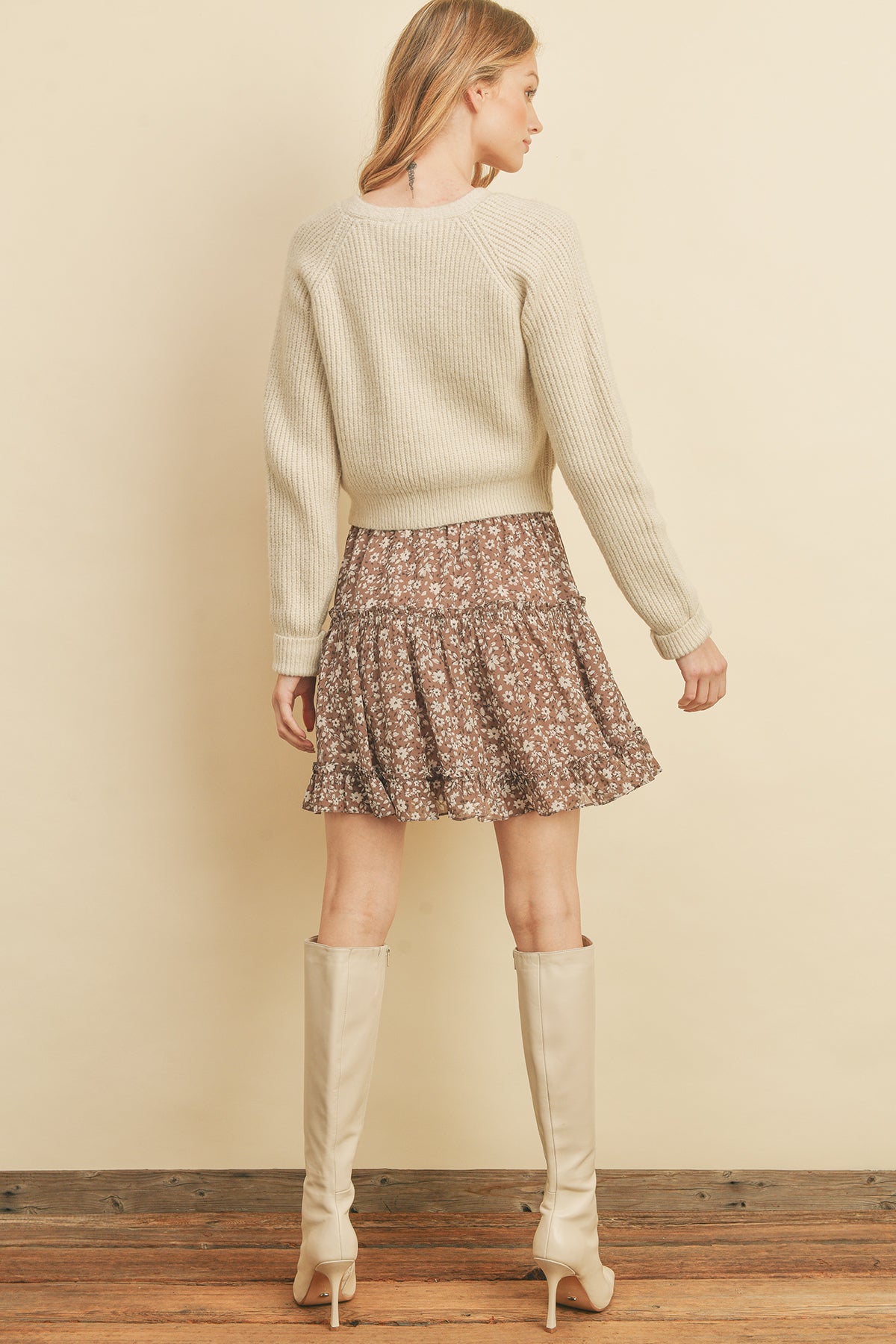 Ladies Little Daisy Ruffle Tiered Mini Skirt - Mocha