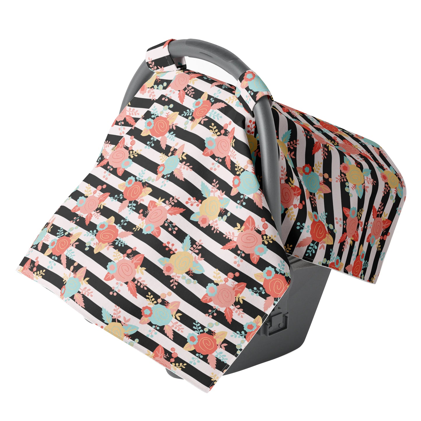 Minky Warm Baby Car Seat Cover by JLIKA - Floral Stripe